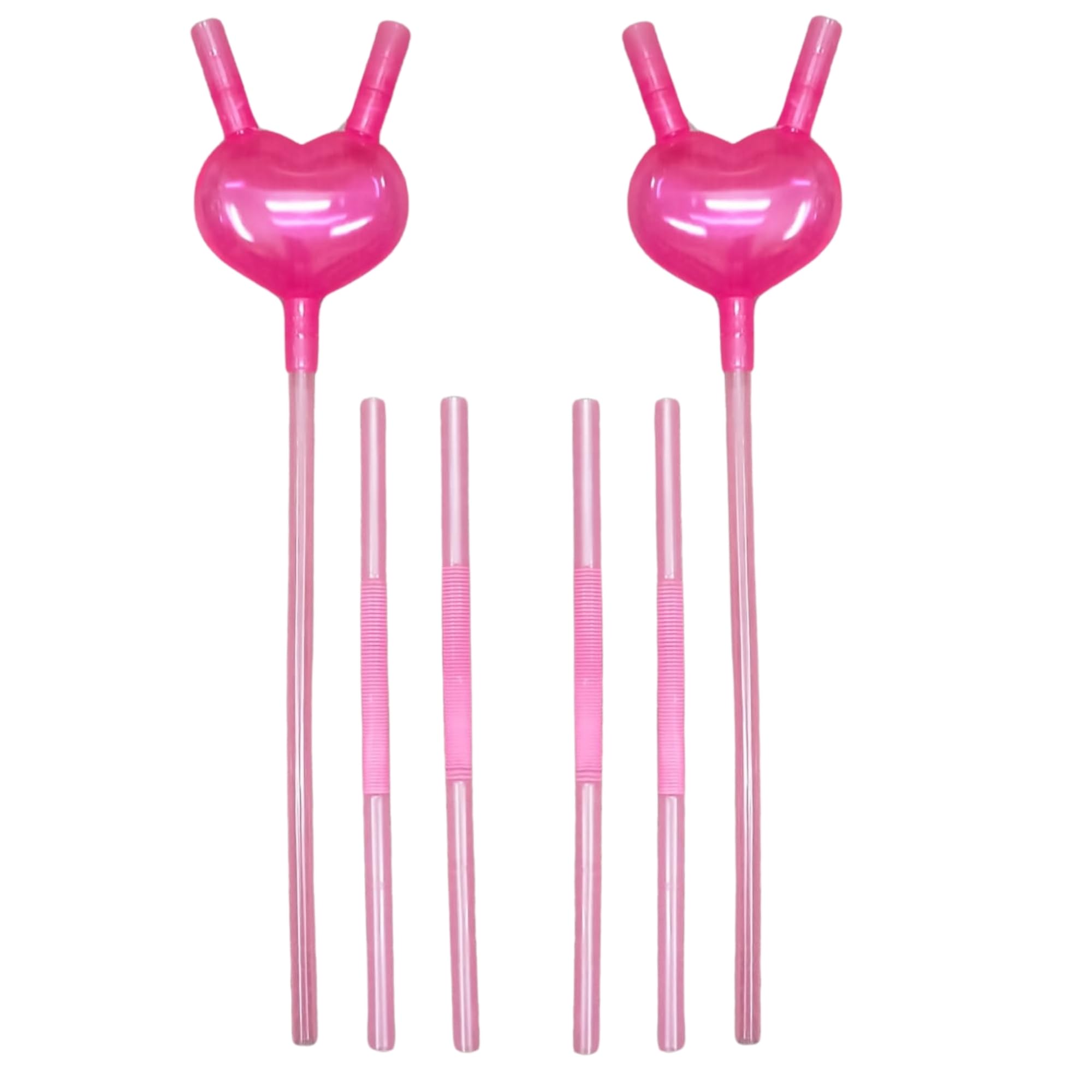 WIIES Reusable Straws 6mm Pink Hearts Pack of 2 Pair DIY Bend Straws for Kids Drinking Juice Smoothies Milkshake Long Straw Pipe