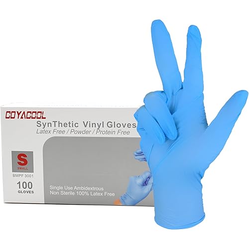 Disposable Latex Free Gloves, Nitrile and Vinyl Blend Material Disposable Gloves, Powder Free, 4 Mil Thick - Food Grade Gloves,100 Pc. Cleaning Gloves Small, Blue