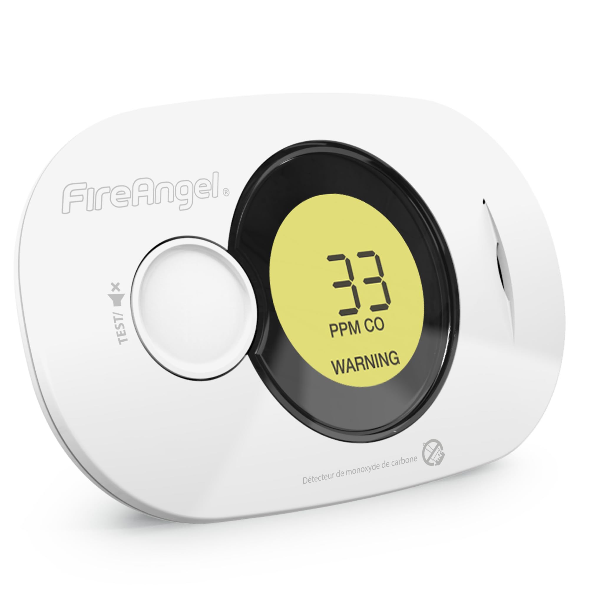 FireAngel FA3322, Détecteur de Monoxyde de Carbone Numérique, Moniteur de Détecteur de CO, capteur d'humidité et température Portable avec Pile 10 Ans, NF certifié