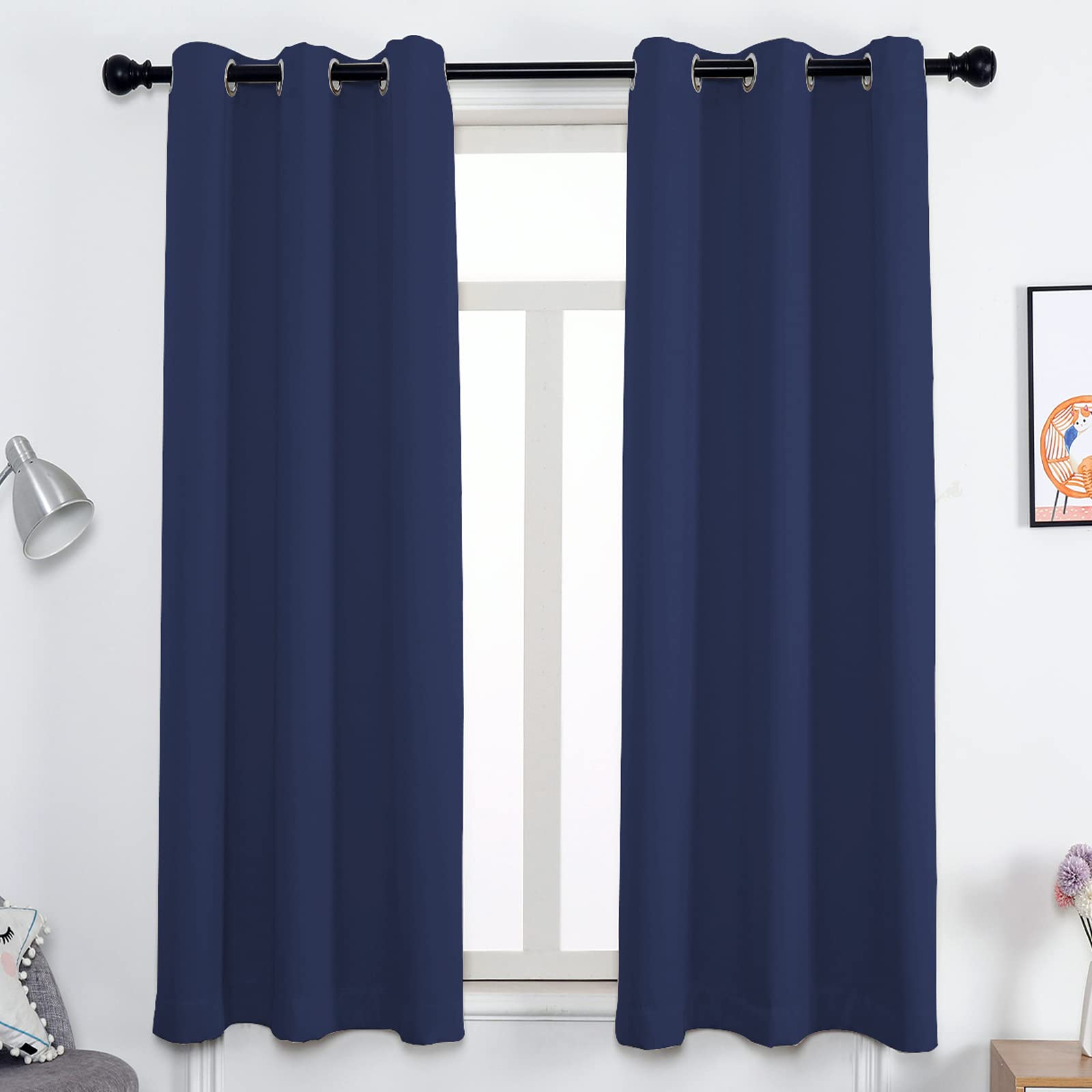 GZQIAWY Eyelet Curtain,Opaque 75%-95% Blackout Thermal Curtain,Cold and Heat Insulation Decorative Curtain Heat Protection Curtain Winter Summer (Width x Height) W66 x H90in navy 1PCS