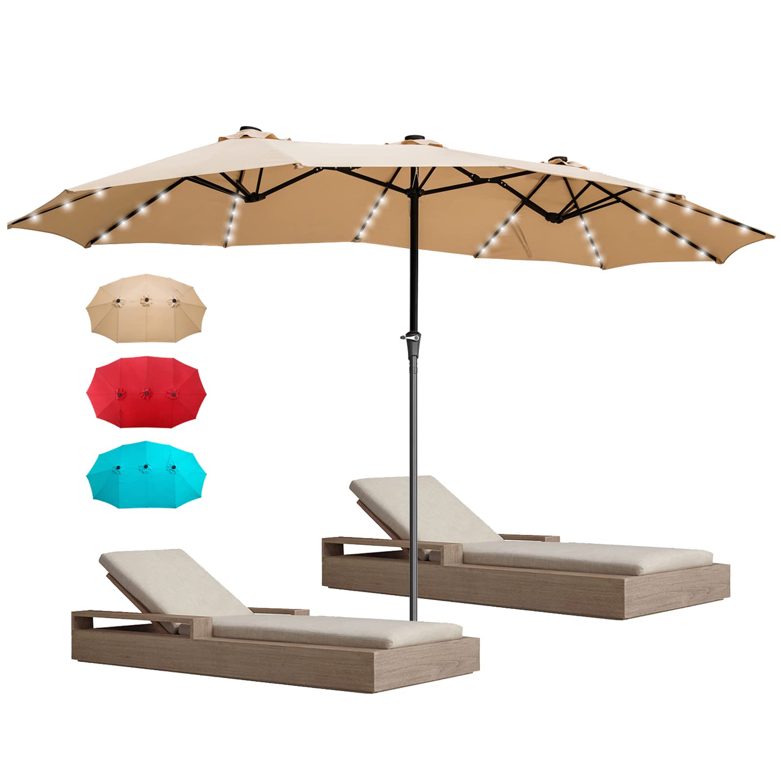 Photo 1 of **SEE NOTES**
Wonlink 15 Ft Large Patio Umbrellas with 48 Solar LED Lights, Double-Sided Extra Large Outdoor Table Market Umbrellas with Crank Light khaki
