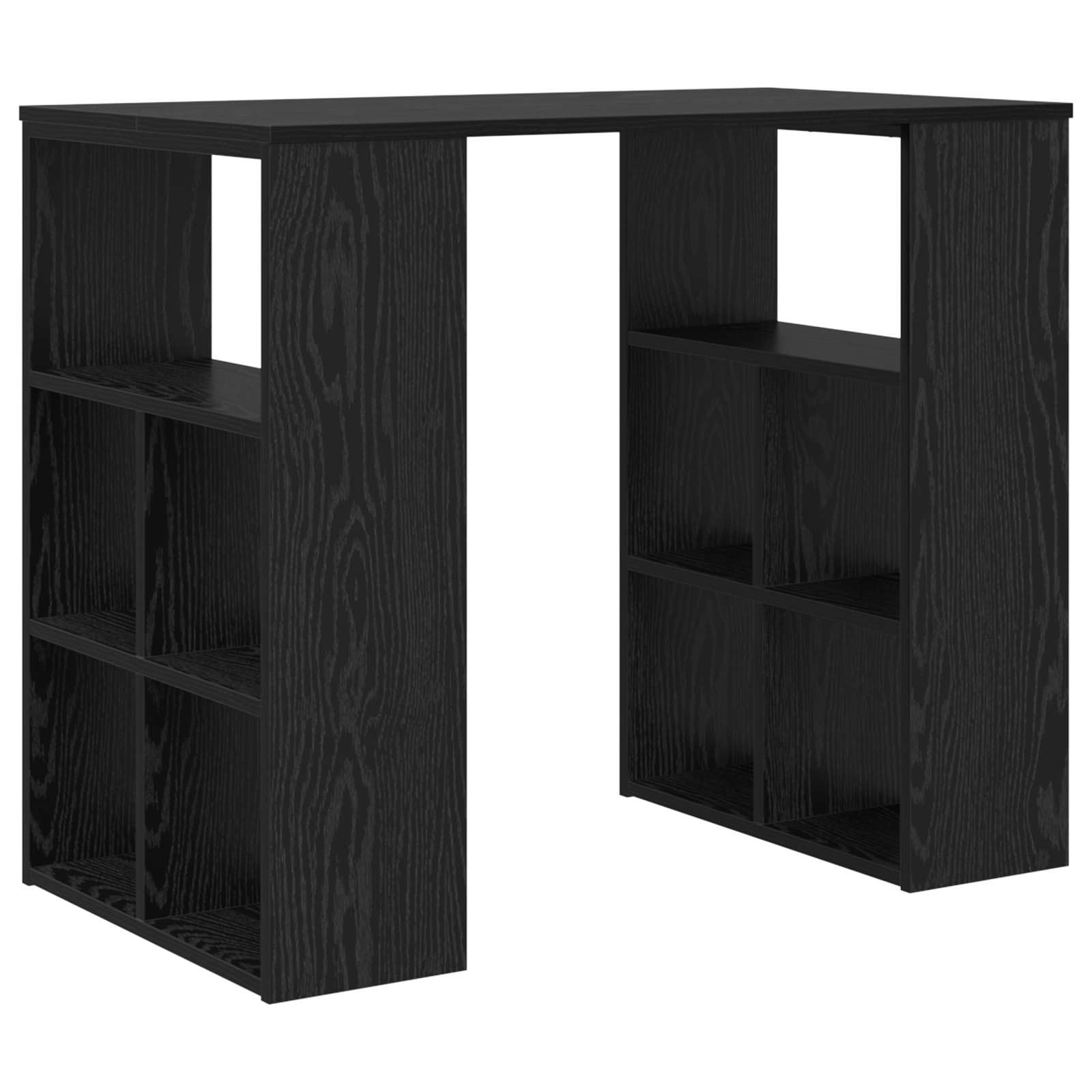 Biurko o wyglądzie czarnego dębu z materiału drewnopochodnego 90 x 50 x 75 cm z 4 półkami, stół biurowy do domowego biura, miejsce pracy z miejscem do przechowywania i segregatorami