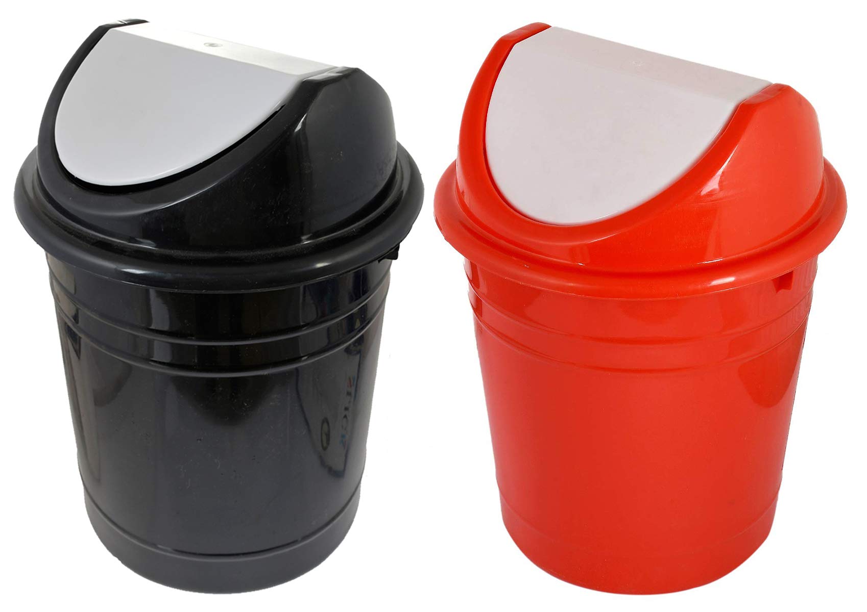 Kuber Industries Plastic Swing Lid Garbage Waste Dustbin 10 Liters - KUBMART10220 (Black and Red, Standard) - 2 Pieces