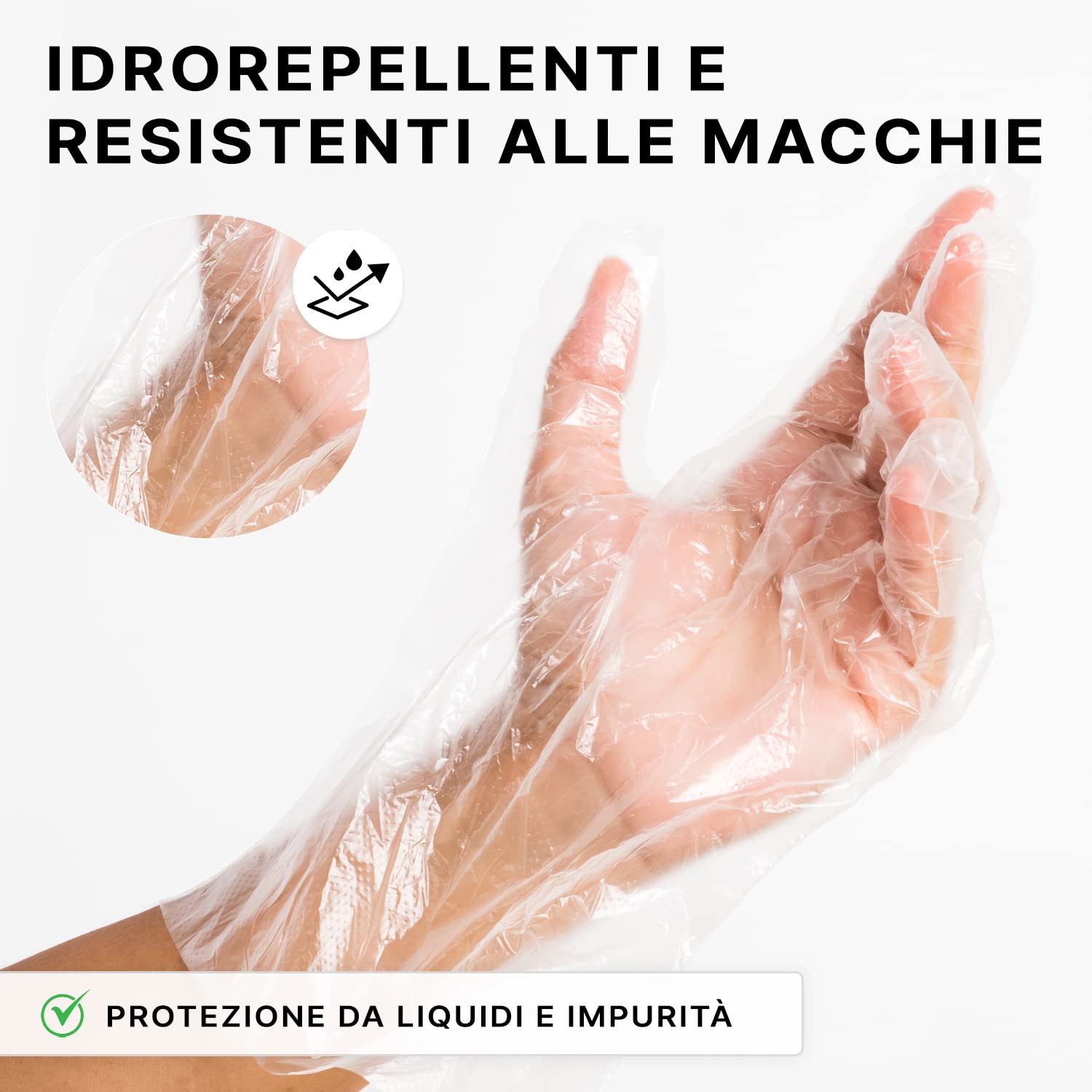 ARNOMED Guanti monouso in PE da marito, 100 pezzi guanti usa e getta per box, guanti plastica domestici per alimenti, guanti trasparenti monouso protettivi per tinte capelli, guanti sottili