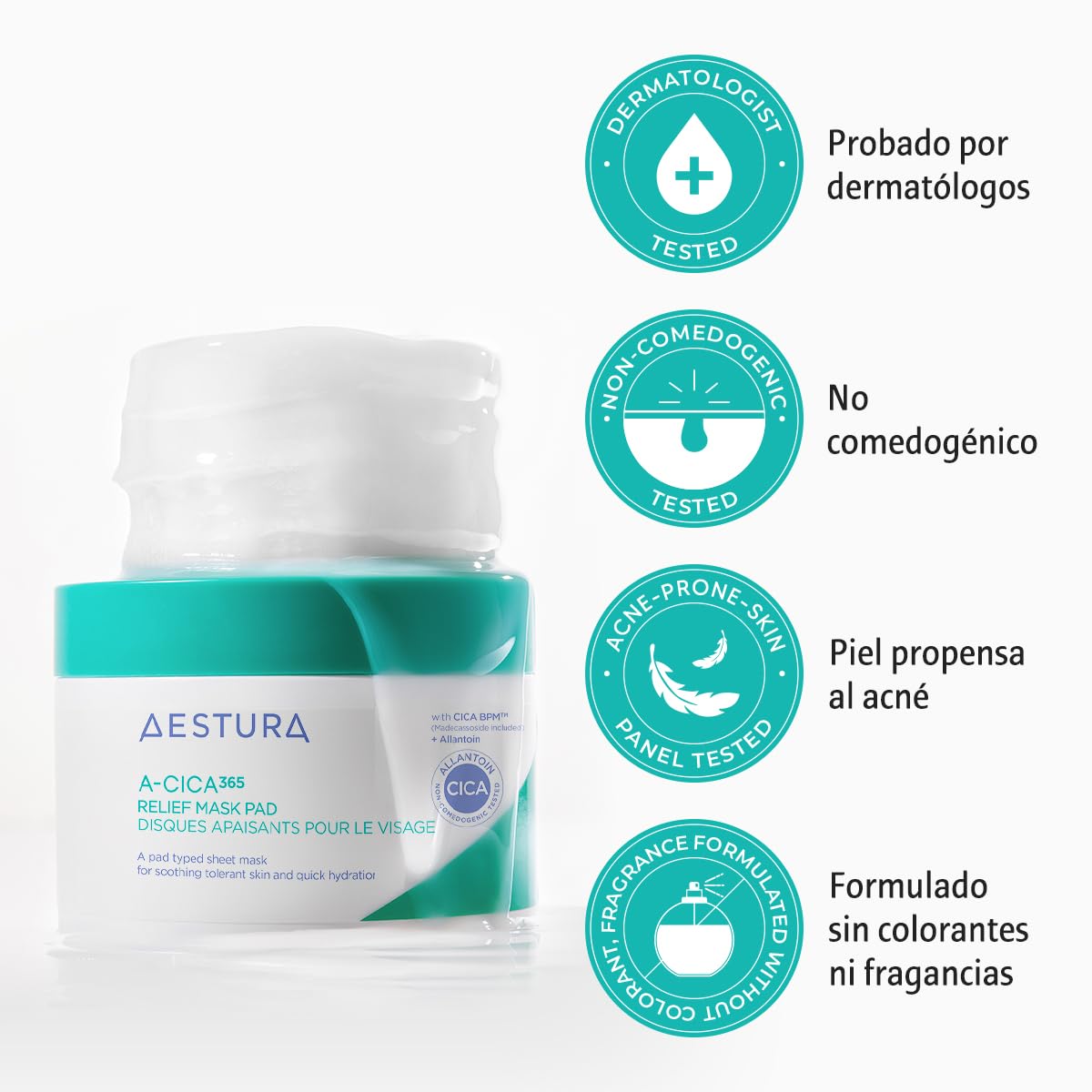 AESTURA A-CICA 365 ALMOHADILLAS FACIALES SUAVE CALMANTE 4X para un Alivio Rápido y Fácil para Piel Seca y Todos los Tipos, Fortalece la Barrera de Humedad, Testado Dermatológicamente, 60 Pads
