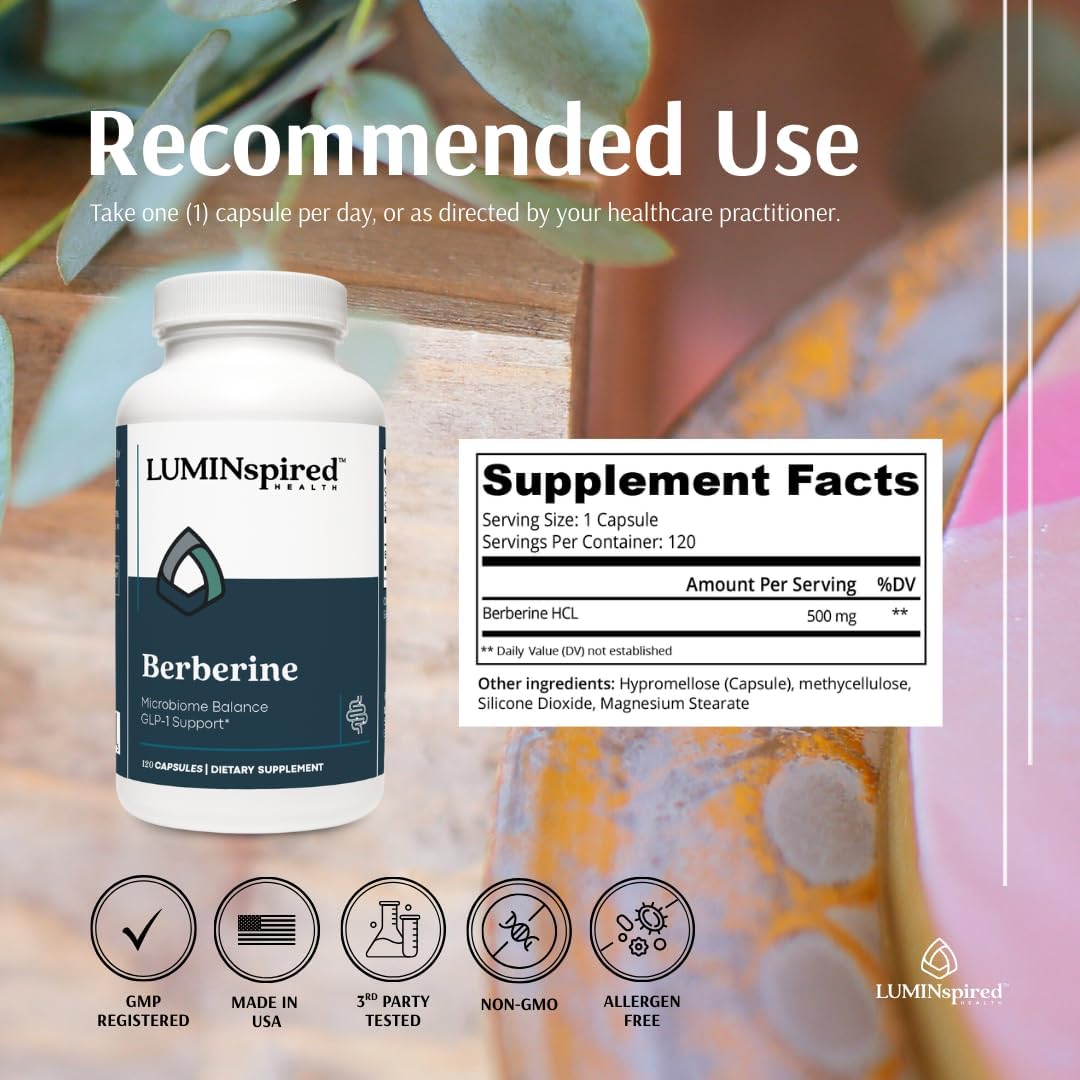 LUMINSPIRED HEALTH High Absorption Berberine HCL Supplement 500mg, Daily Berberis Supplement to Support Metabolism Process & Overall Wellness, Gluten Free, Non-GMO & Vegan Capsules - 120 Counts - Image 4