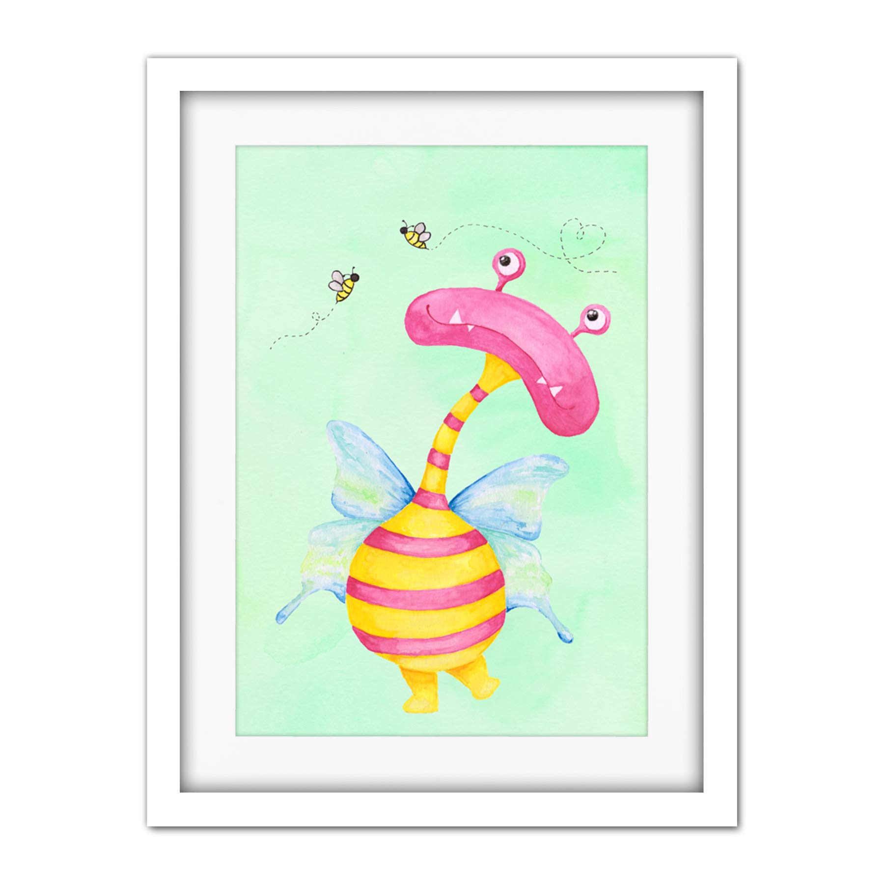 Wee Blue Coo Wee Wild Monsters Ophelia Bees Kids Artwork Framed Wall Art Print 18X24 Inch