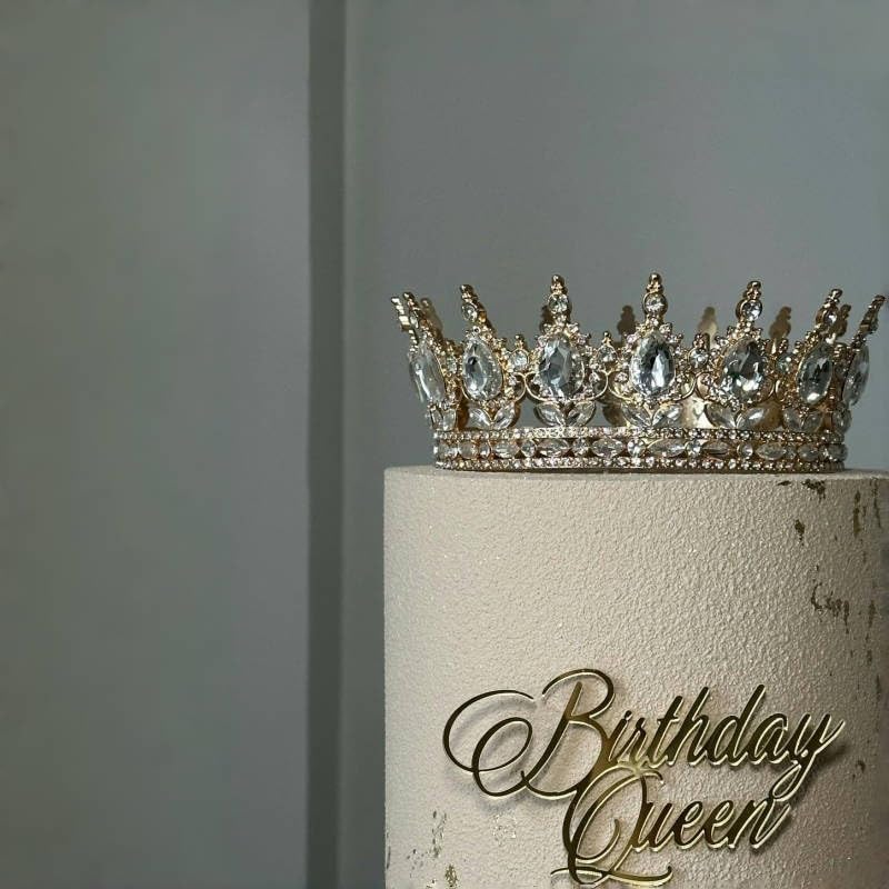 HQKJGSYX Gold & Acrylic Queen Cake Topper For Birthday Or Wedding Celebration