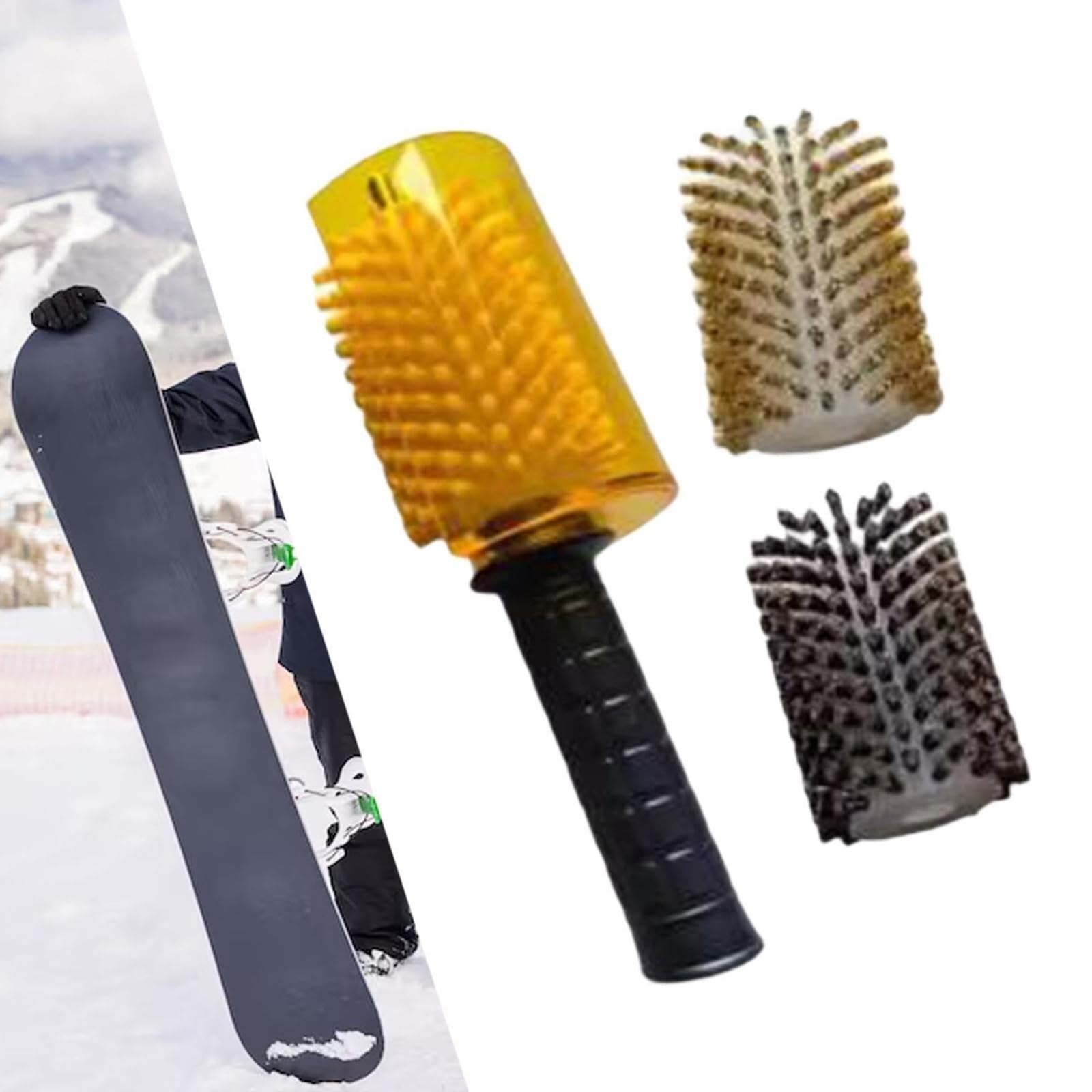 Zestaw pędzli woskowych do snowboardu, wydajna szczotka rolkowa z osłoną uchwytu osi i 3 szczotkami (nylon, mosiądz, włosie końskie) do konserwacji snowboardu