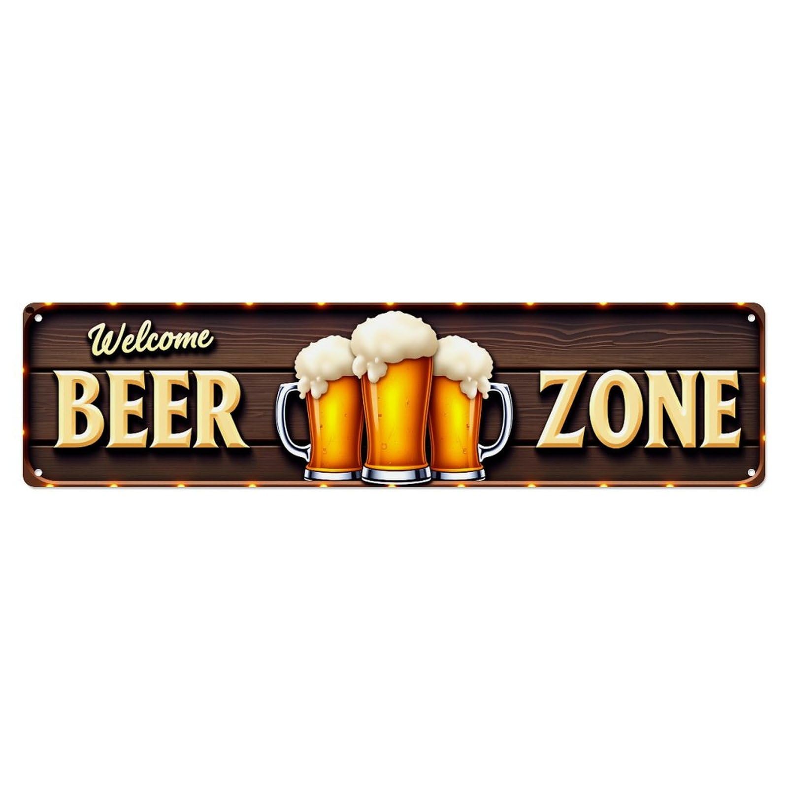 Beer Mugs Wood Sign Welcome Zone Metal Tin Sign Plaque