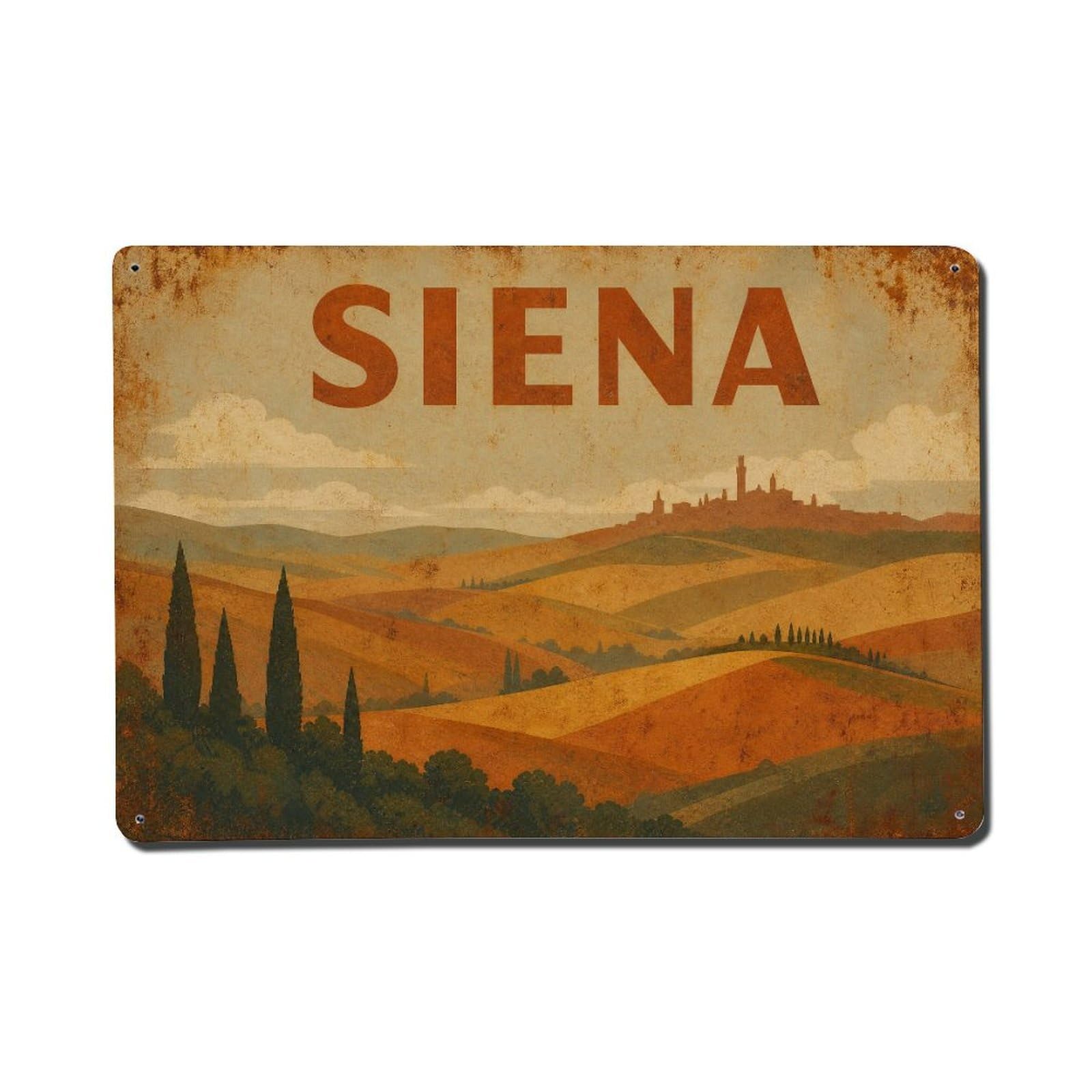 Huiyhb 8X12inch(20X30cm) Vintage Travel Siena Rolling Hills Countryside Vista Italy Metal Tin Sign