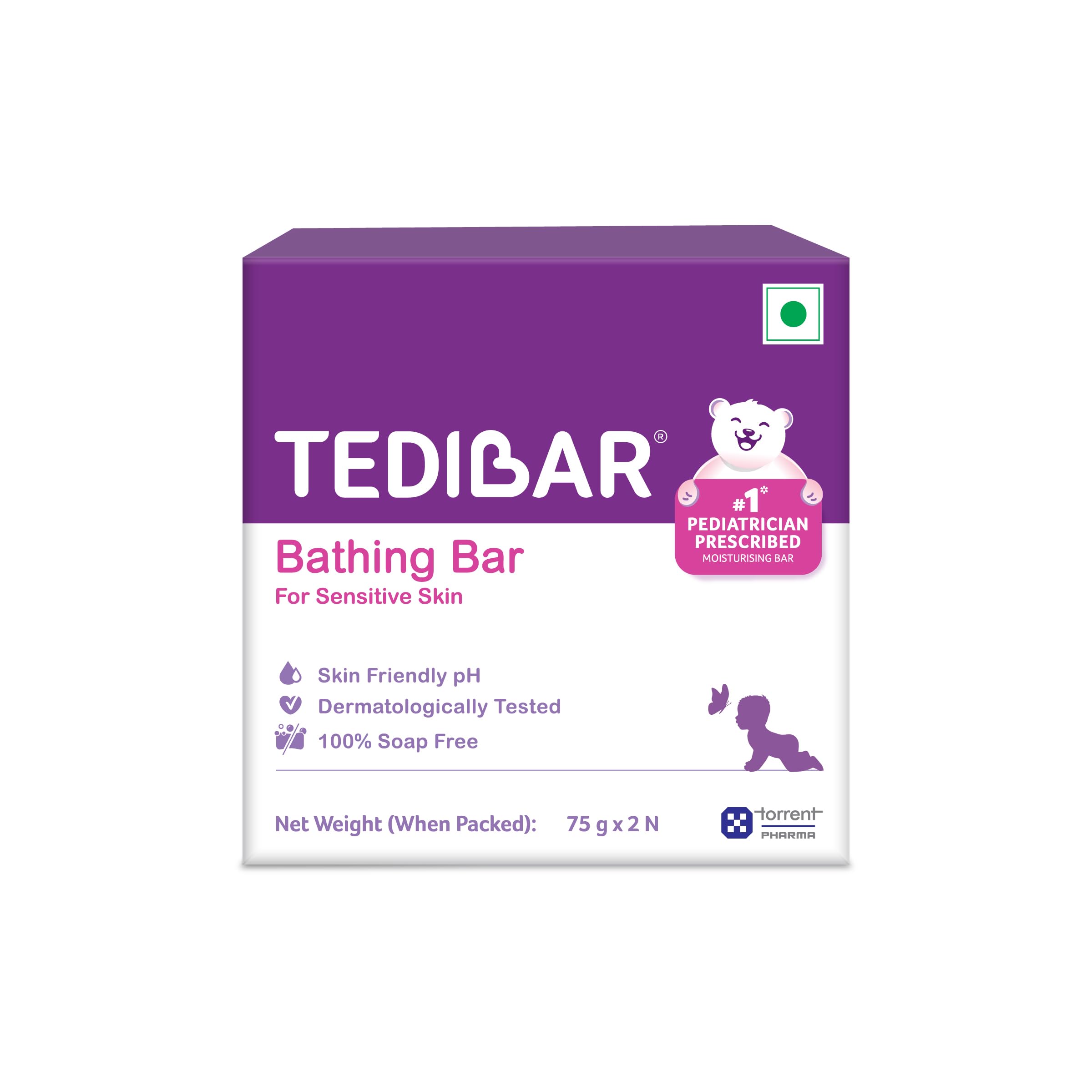 Tedibar Baby Bathing Bar | For Baby’s Sensitive Skin | Gentle Cleansing, Skin-friendly, pH 5.5, 75gm, Pack of 2