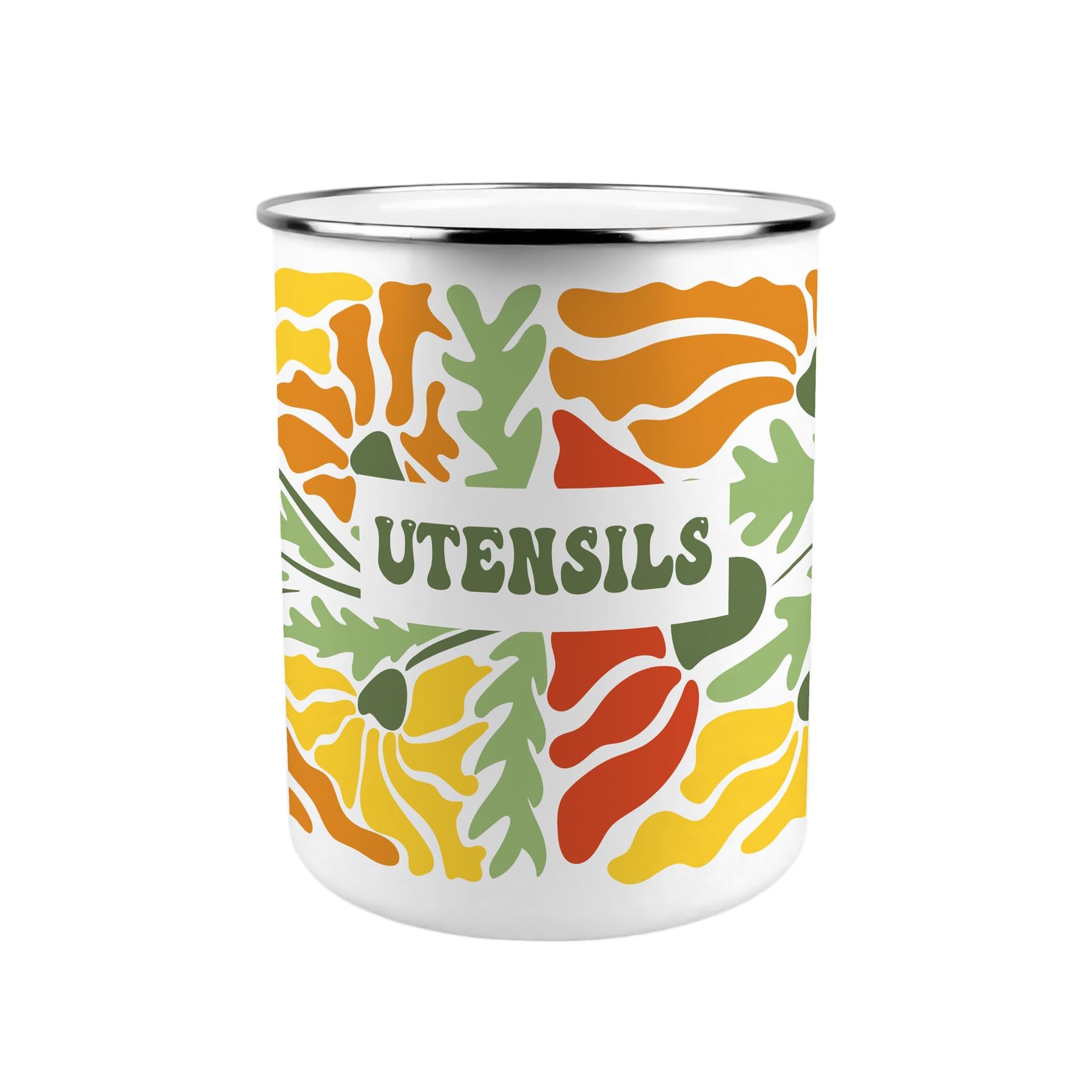 Purely Home Orange/Yellow Retro Flowers Metal Utensil Holder - Xl Kitchen Utensil Pot/Organiser For Countertop Decor Gift 18X16.5cm