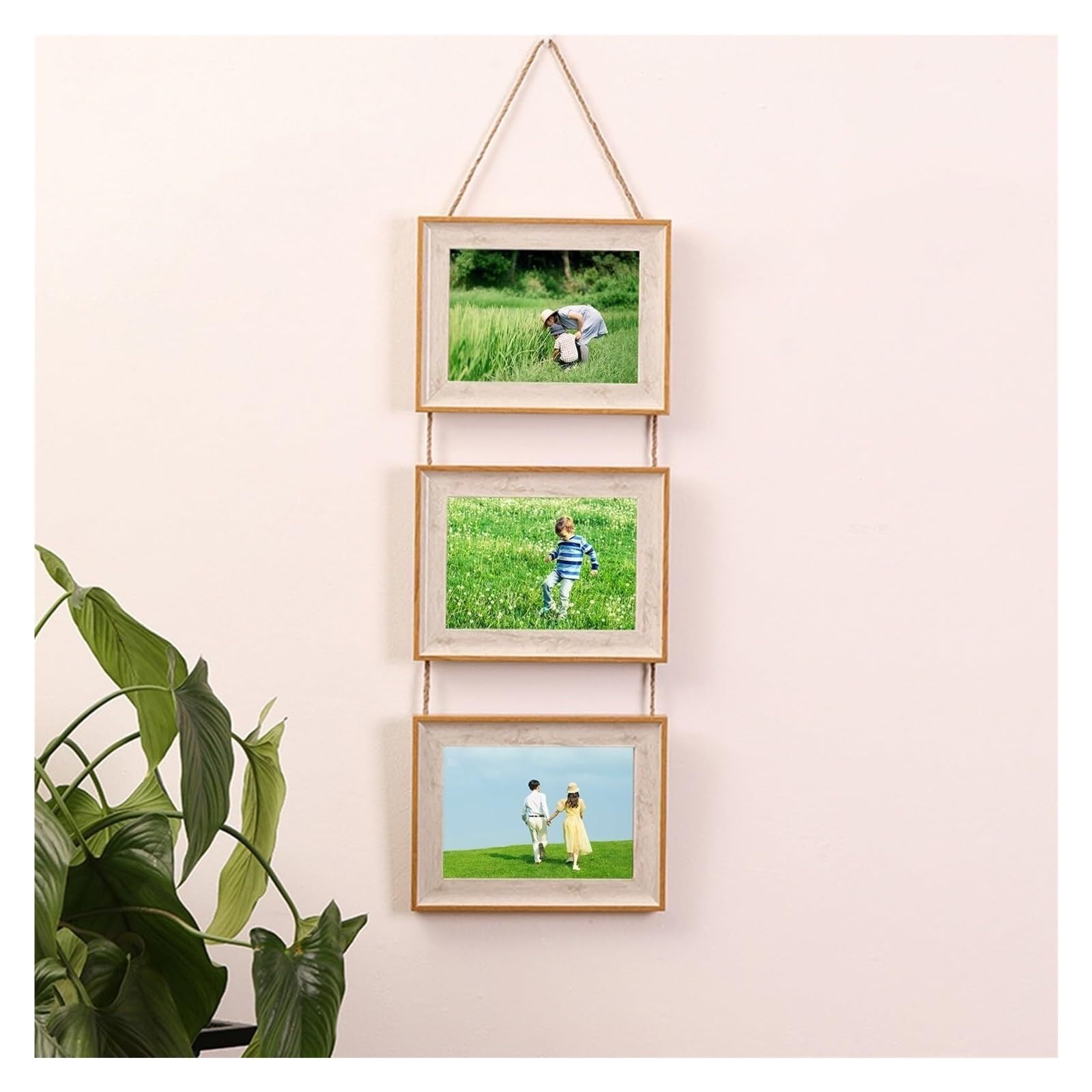 Rustykalne ramki na zdjęcia drewniane ramki z żywicy 8,3 x 11,7 z akrylową pokrywą prezent rocznicowy dla par (White Wood-3 Photos-Horizontal, 8,3 x 11,7 cala)