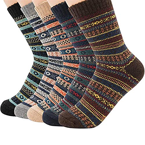 Mens Winter Socks Soft Warm Socks Outdoor Sports Socks Duck Boot Socks Cashmere Wool Socks Athletic Socks for Men B (5/Solid Striped)