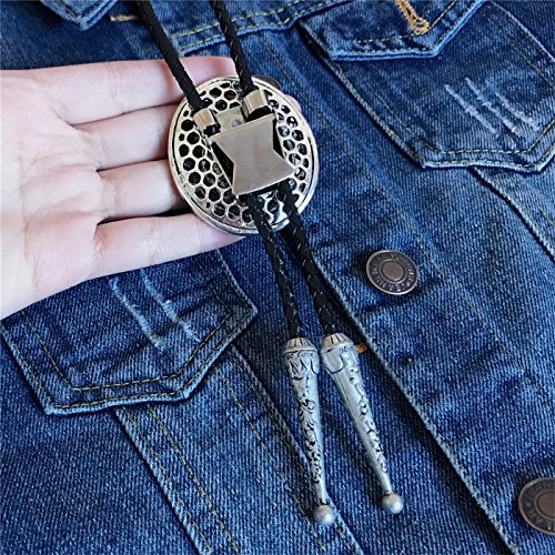 SELOVO Western Big Blue Rhinestone Statement Native American Bolo Tie for Men Genuine Leather - Thumbnail 3
