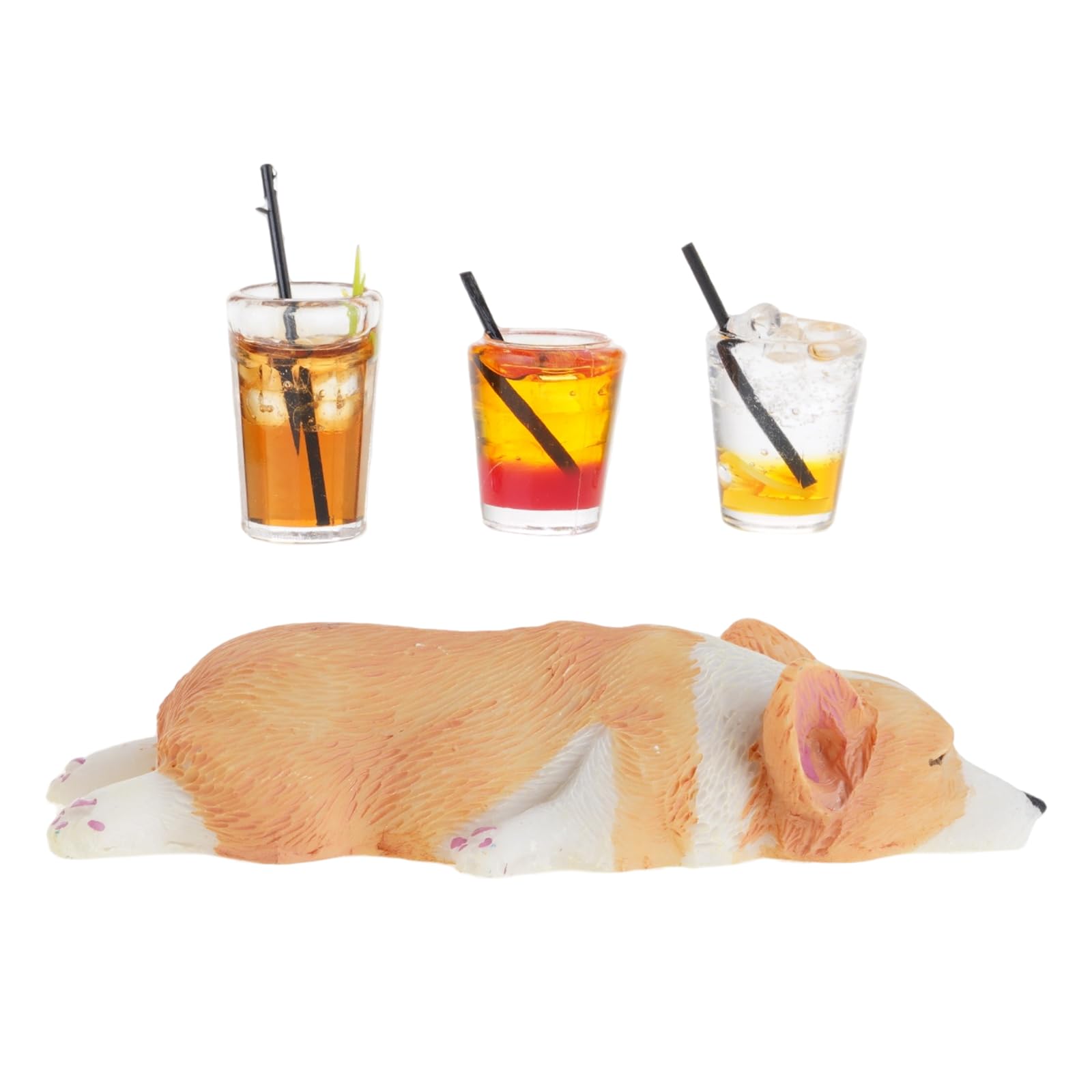 COOLHOOD Resin Cartoon Corgis and Iced Drinks Miniature Ornaments Set for Car Dashboard Decorations and Unique Birthday Gift Animal Resin Sculpture
