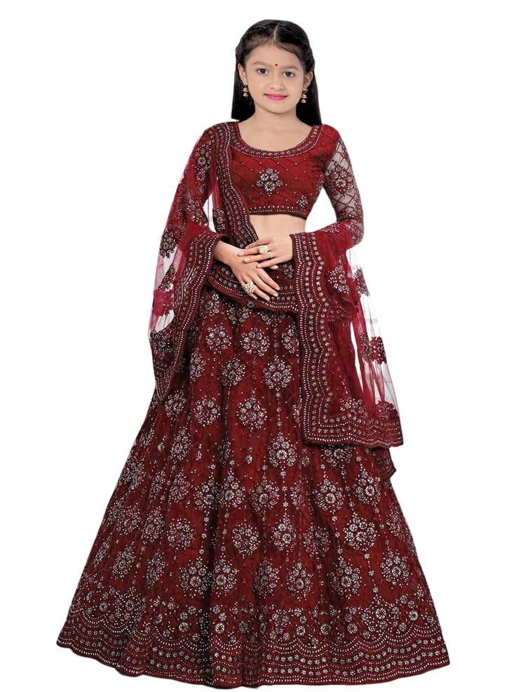 Embroidered Net Lehenga Choli for Girls – Traditional Ethnic Dress with Dupatta-image-2