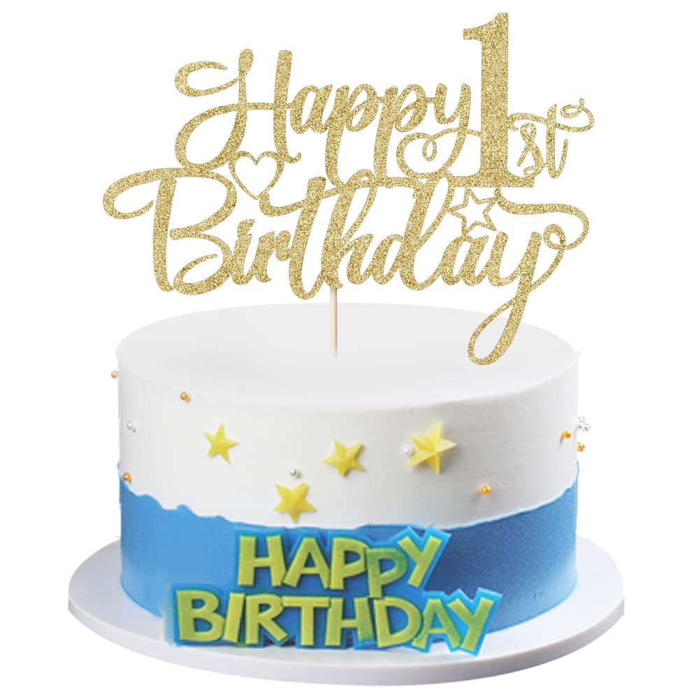 Gold Glitter Birthday Cake Decorations For Baby Happy 1st Birthday Cake ...