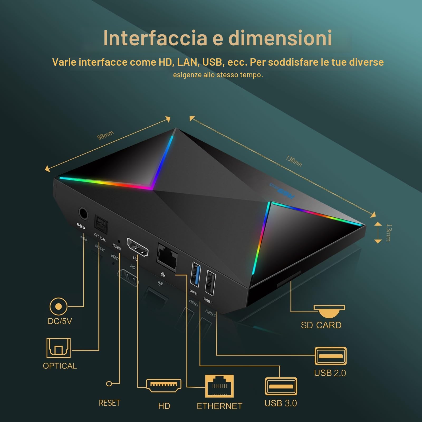 Android 14.0 TV Box, Android Box 2GB RAM 16GB ROM WIFI6 1000M Ethernet 4K 8K HDR10 Chipset Allwinner H728, supporto 2.4G/5.8G Dual WiFi BT5.0 USB 2.0 USB 3.0 TV Box Android