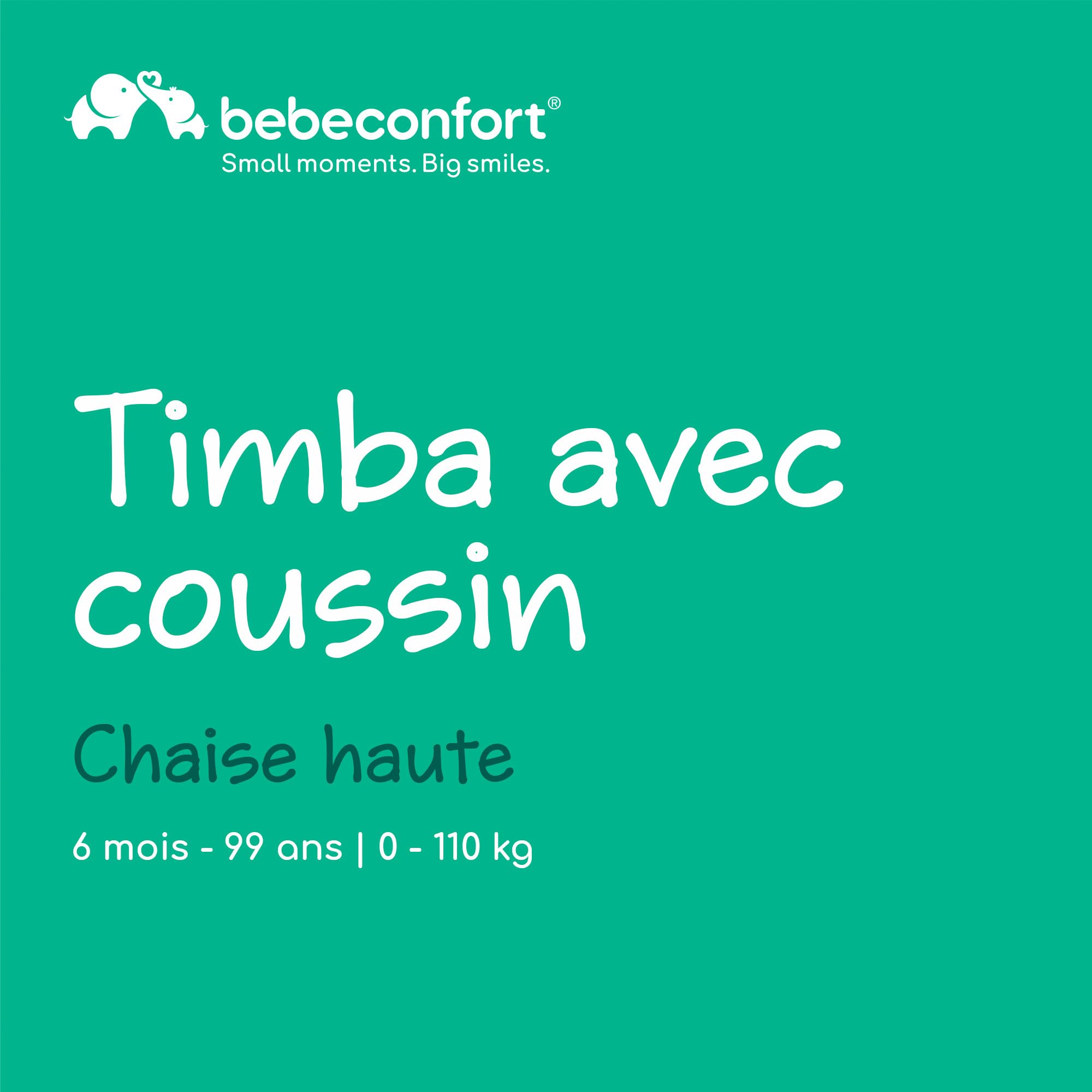 Bebeconfort Timba + Coussin, Chaise Haute Bébé Evolutive, 6 Mois - 99 Ans, Jusqu'à 110 kg, Plateau Amovible, Assise/Repose-pieds Réglables, Compatible avec Timba Baby, White + Gray Mist
