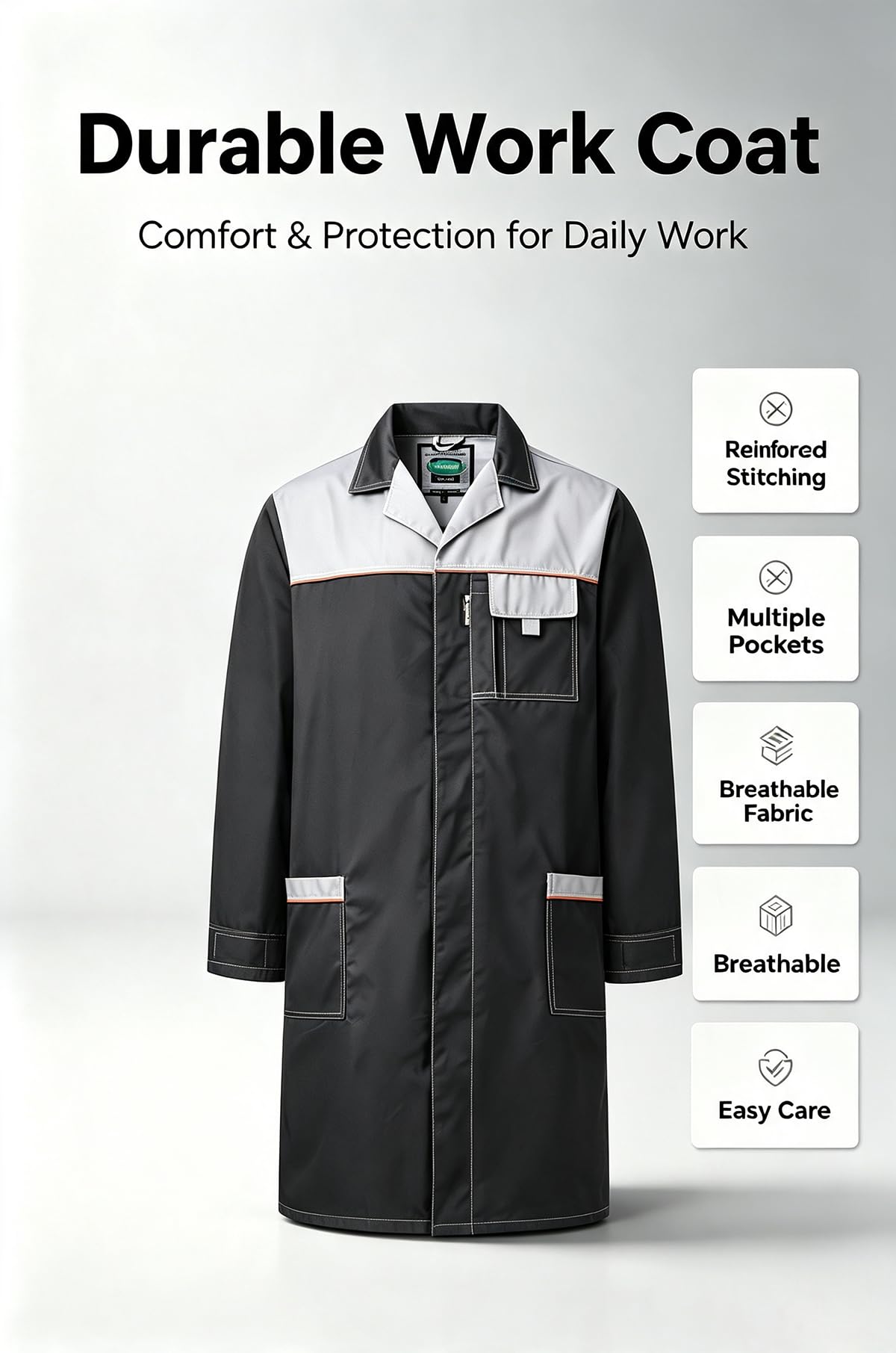 Blouse de Travail Homme Atelier Industrie Veste Manches Longues Manteau Travaux