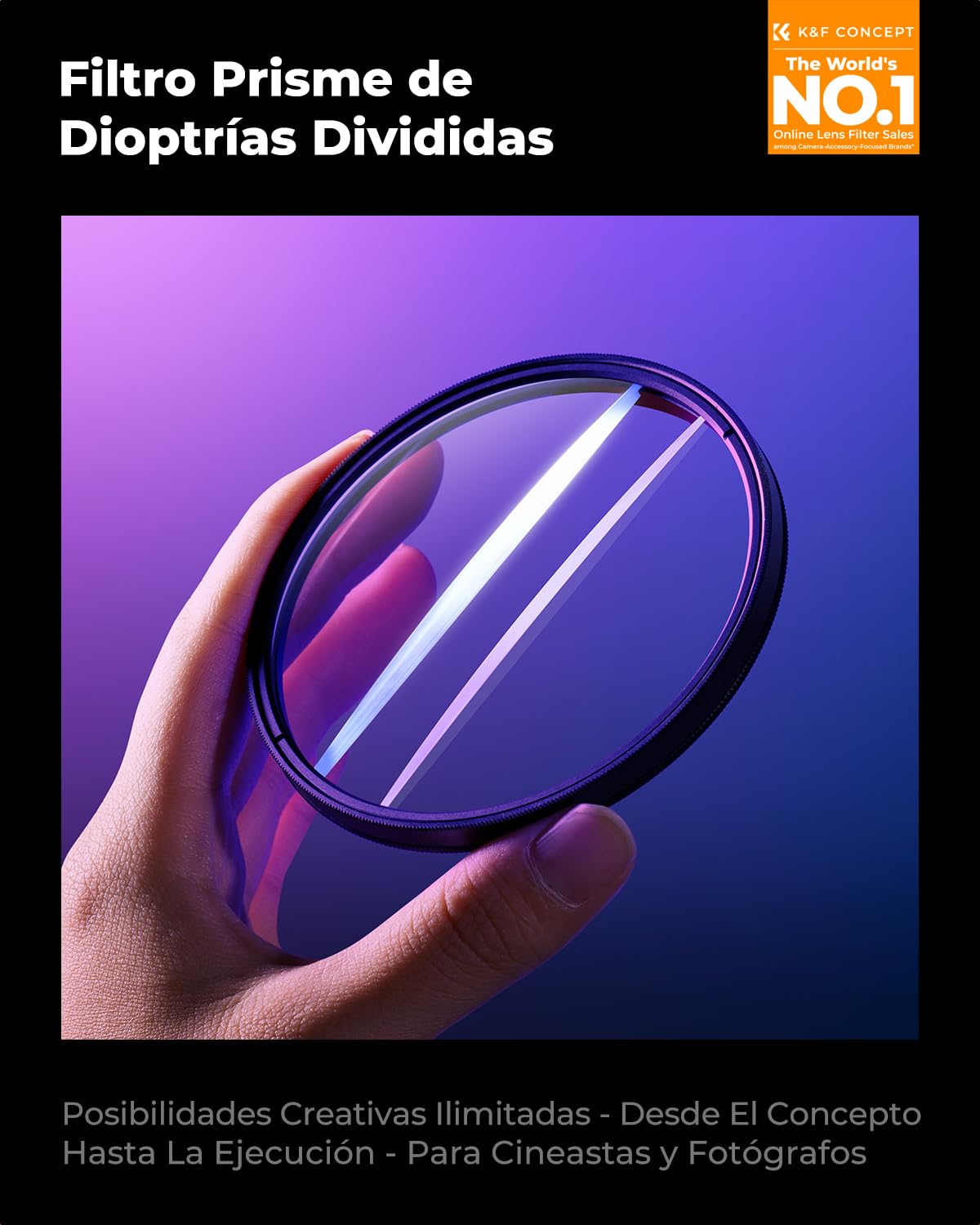 K&F CONCEPT 77mm Filtro Prisme de Dioptrías Divididas, Filtro de Efecto Prisma Lineal Vidrio Óptico K9, Refracción Borrosa Primer Plano Efecto
