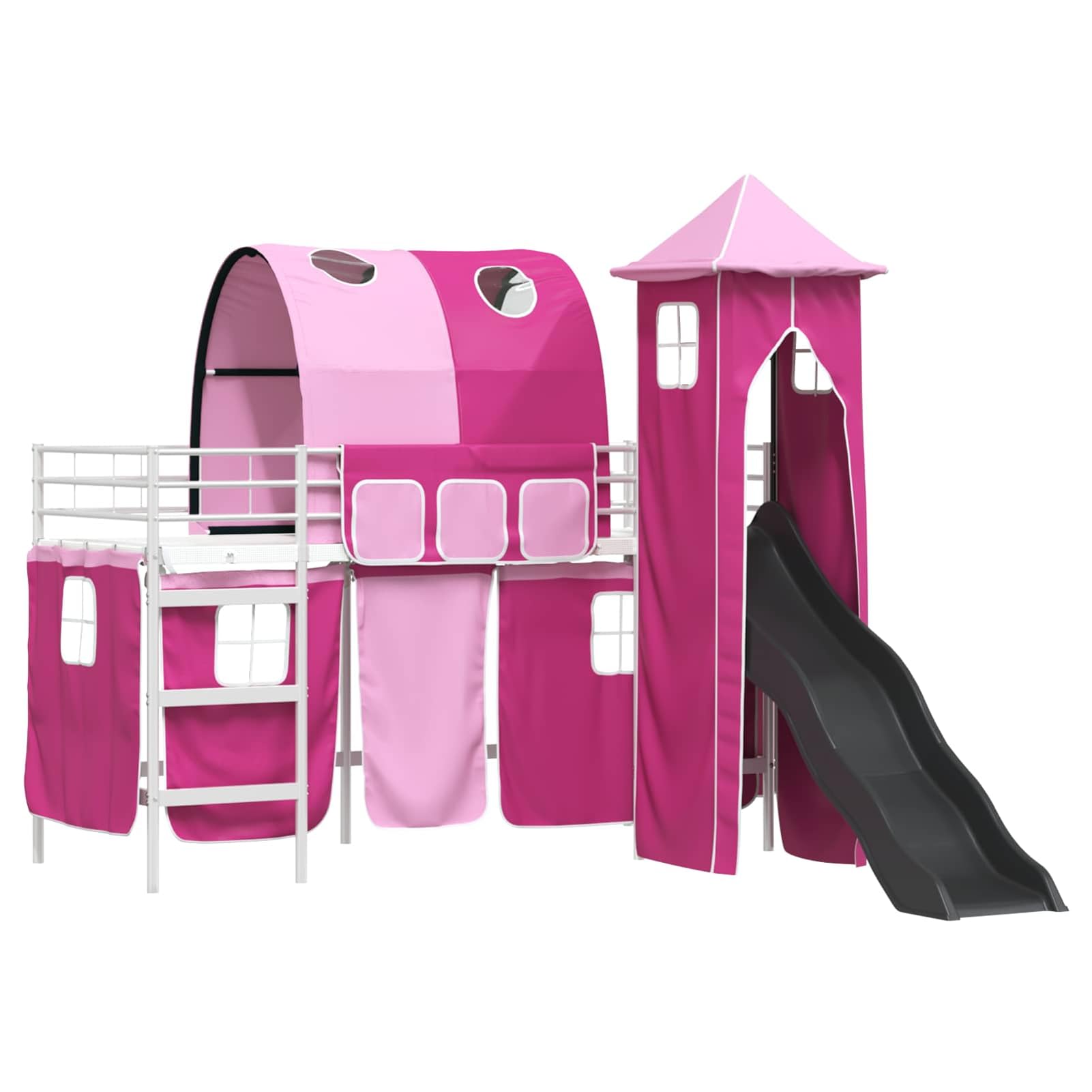 Homgoday Hochbett mit Rutsche und Turm für Kinderzimmer - Stabiler Metallrahmen in Blau & Schwarz - Spiel- und Schlafbereich Model42020910