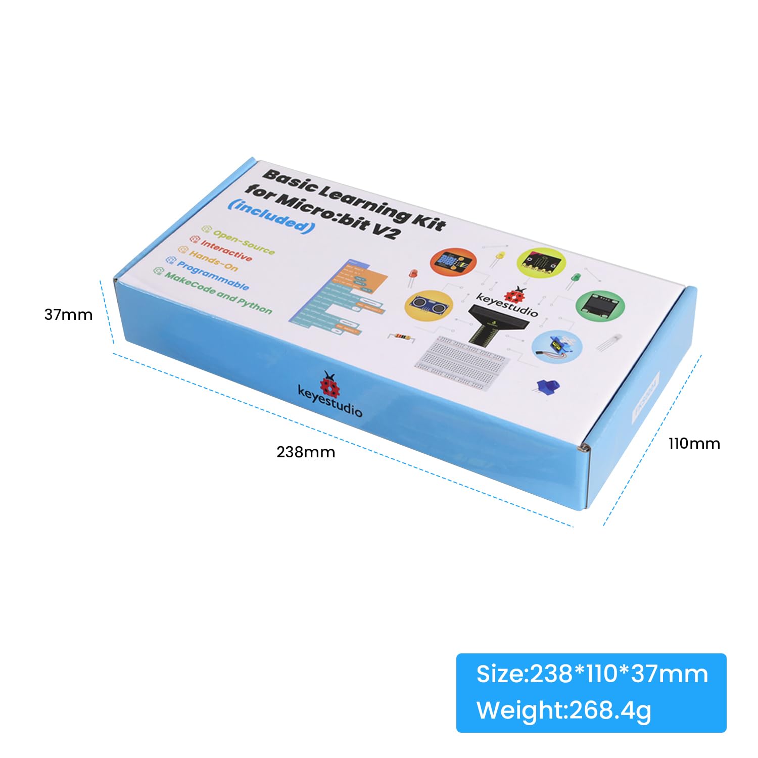 Zestaw startowy KEYESTUDIO BBC Microbit z modułami czujników i mikrobitem V2 (w zestawie) wraz z klockami MakeBlocks i kodem w języku Python, przykładowe projekty oraz samouczek online