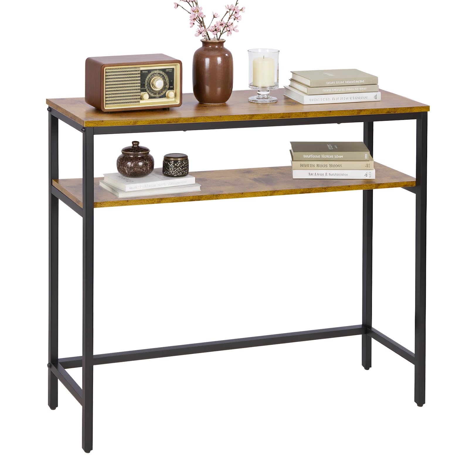 Panana Industrial Console Table with Adjustable Shelf, 100 cm Slim Hallway Table with 2 Tier Storage Shelf, Sofa Table for Living Room, Hallway, Office, Sturdy