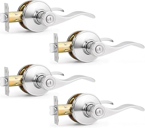 Miniatura 64 de Probrico - Paquete de 10 manillas de privacidad para puerta de dormitorio y baño, estilo ondulado, con palancas de níquel satinado.