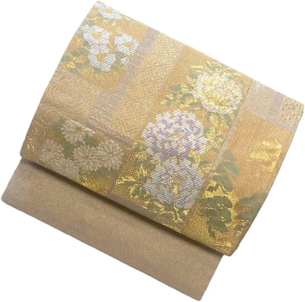 袋帯 西陣織 眼鏡証紙 菊 藤の花 椿 華柄 金糸 未仕立て NO-248