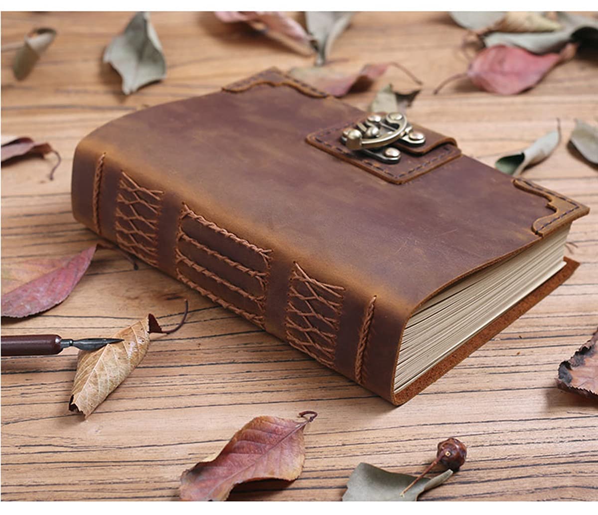 A5 Cowhide Vintage Cuaderno Hecho A Mano Notepad Viajes Diario Creativo Regalo Retro Lock Manual Diario