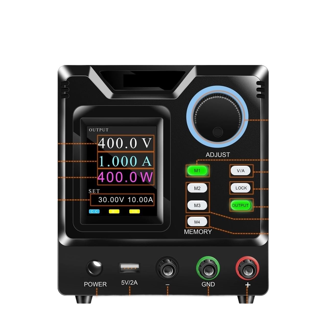 TIEOAXFT KUAIQU RS232/USB Programmable DC Power Supply Adjustable 1000V 400V 300V 200V 600V1A 30V 10A Memory Storage, Output, Software PC(400V 1A 400W)