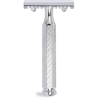 MERKUR Safety Razor 41C Classic with Hexagonal Handle Gloss Chrome Three-Piece Razor with Straight Cut Open Comb Ideal for Wet Shaving Die-Cast Zinc Brass Handle Made in Germany