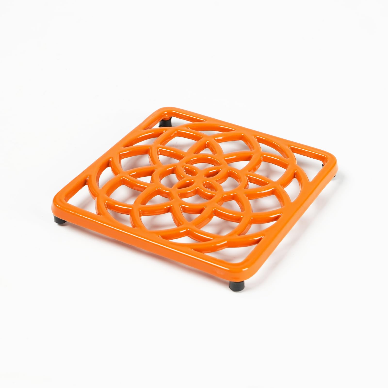 HAWOK Enameled Cast Iron Square Trivet With Rubber Pegs/Feed Non-Slip Navy Orange