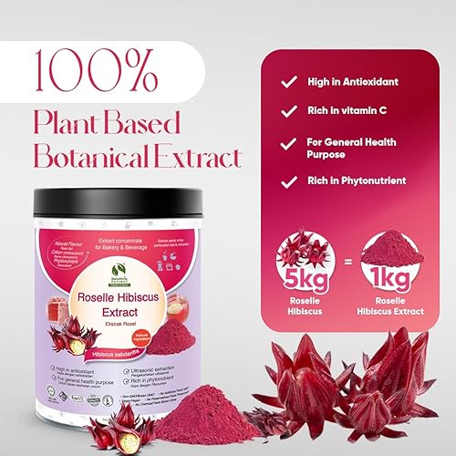 Miniatura 3 de Bionutricia Roselle - Extracto de hibisco en polvo, 7 onzas, alto antioxidante, natural y concentrado, perfecto para té y bebidas, sin OMG, sin