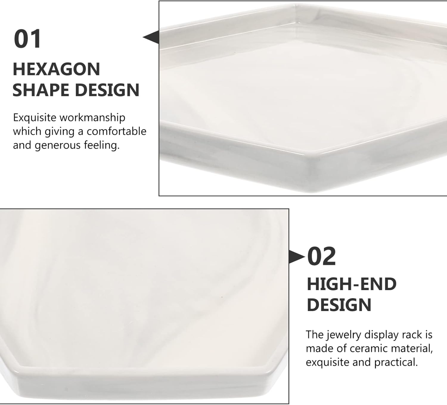 Zerodeko Ceramic Jewelry Display Tray Marble Pattern Elegant Organizer for Necklaces and Earrings Decorative Storage Plate for Bathroom and Dresser Decor