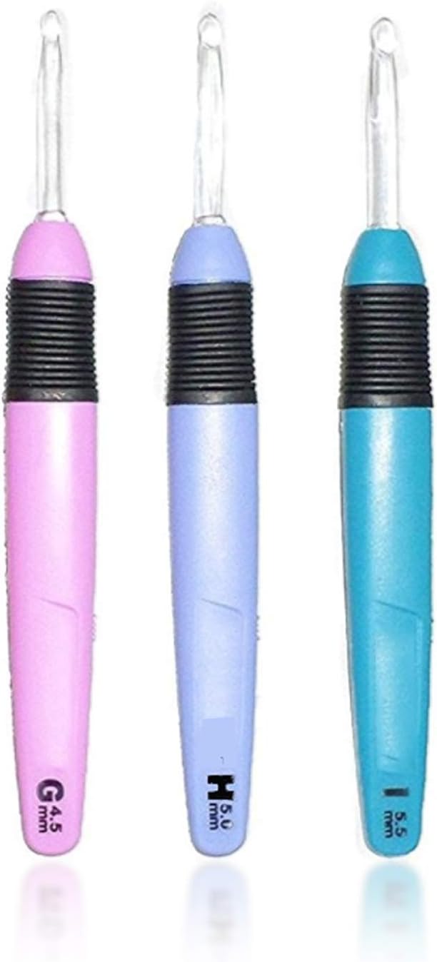Lighted Crochet Hooks Value Pack 3/pkg Set LED Lite Hooks 3pcs - Ergonomic Soft Grip Handle Needles for Arthritic Hands - Color Coded Illuminated Set of 3 Hooks Sizes 4.5mm, 5.0mm and 5.5mm (3 pcs)