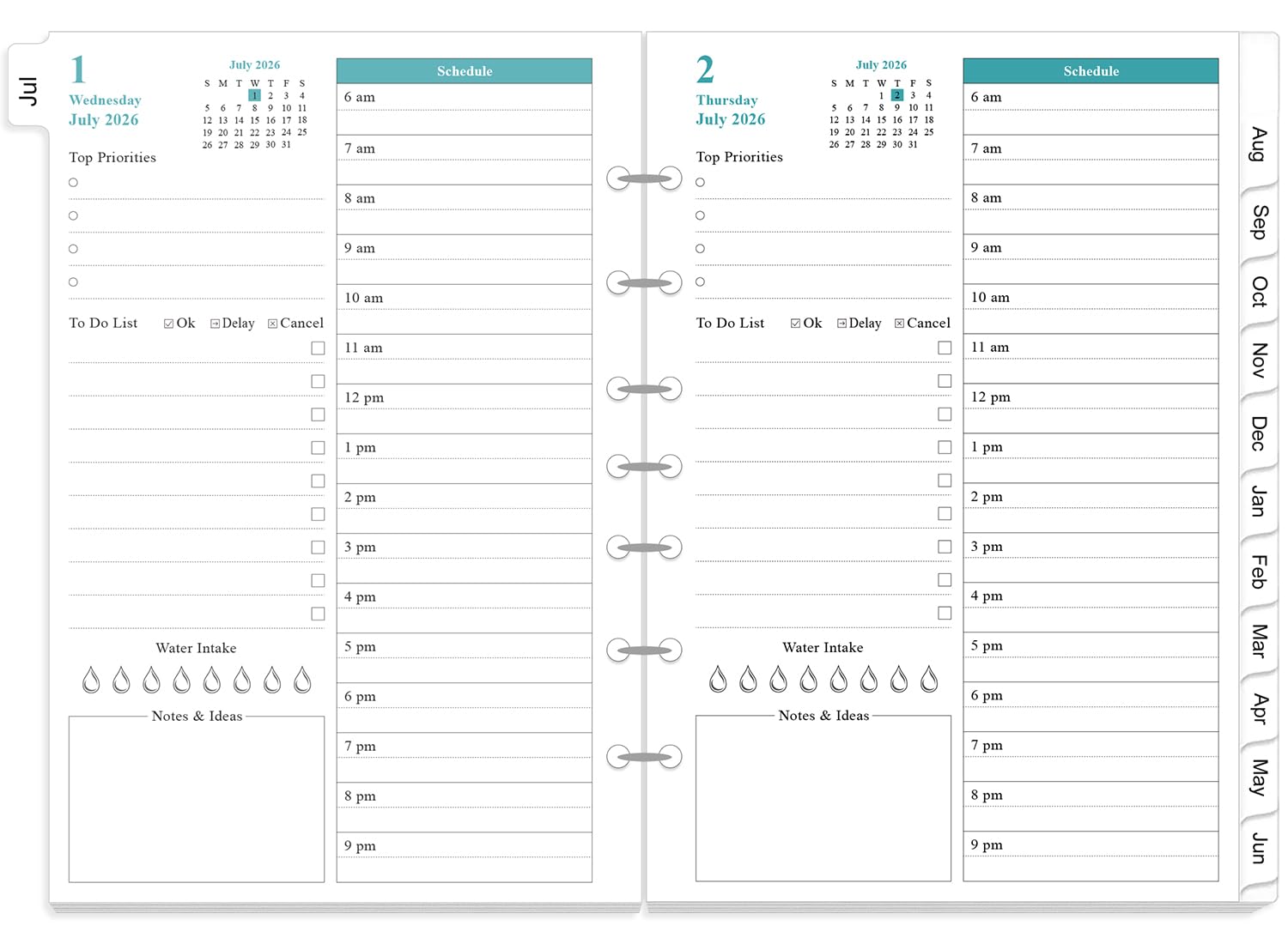 2026-2027 Planner Refills - One Page Per Day Daily ＆ Monthly Planner, July 2026-June 2027, 7-Hole Punched，Prioritized, To-Do List, Notes, Appointment Schedule, Desk Size 4, 5.8" x 8.3"