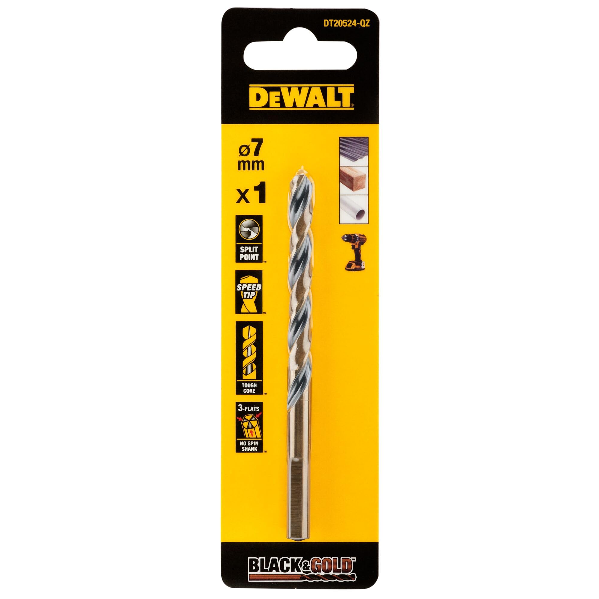 DeWALT DT205 Series HSS Twist Drill Bit for Metal, 7mm Diameter