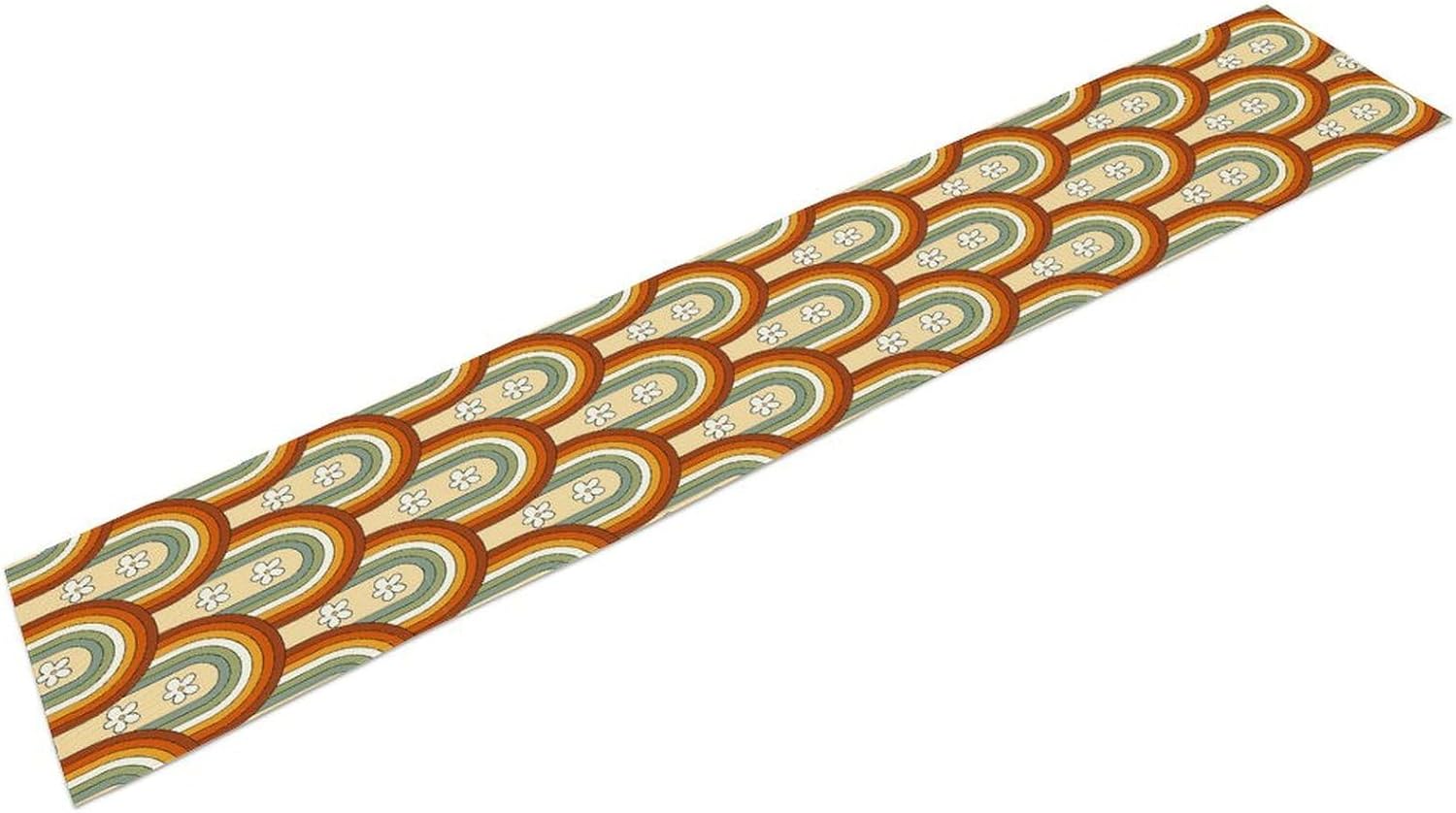 Bohemia Rainbow Flowers Table Runner, Retro Colorful Floral Abstract Style, Rectangle Scarf for Dining Room Kitchen Table Setting Decor 13in(33cm) W * 120in(305cm) L