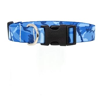 Buttonsmith Blue Camo Dog Collar - Fadeproof Permanently Bonded Printing, Military Grade Rustproof Buckle, Resistant to Odors & Mildew, Choice of 5 Sizes