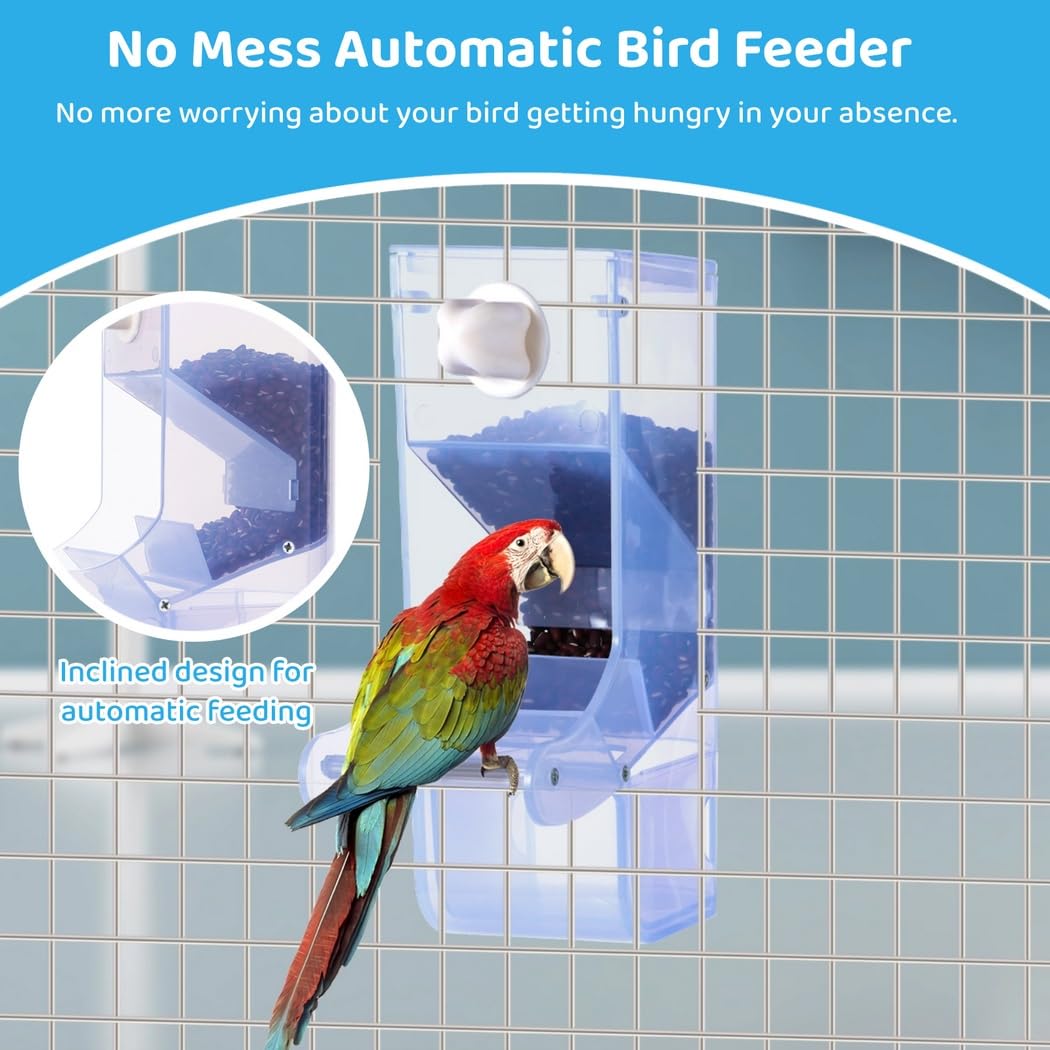 Mangeoire automatique semi-transparente pour perroquet avec perchoir, distributeur de graines d'oiseaux sans désordre pour cage, récipient de nourriture pour oiseaux, accessoires de cage pour petits