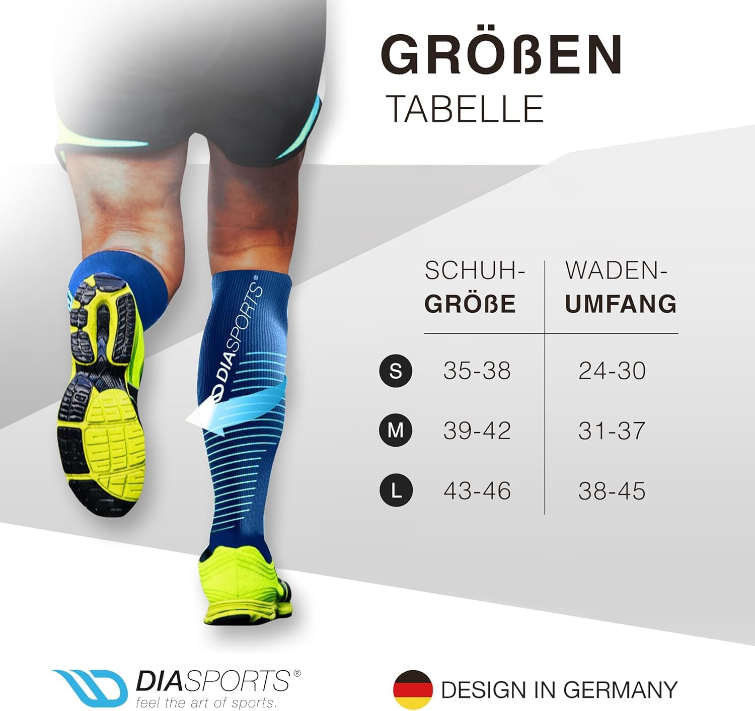 RUNSTARS Kompressionssocken für Sport, Laufen, Marathon und Triathlon I Premium Laufsocken mit gleichmäßiger Kompression und verstärkter Ferse I Kompressionsstrümpfe Herren & Damen