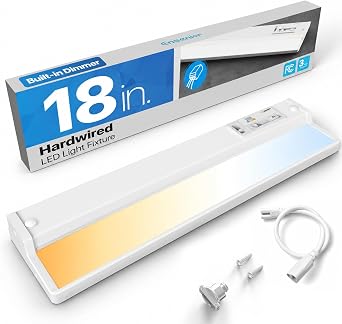 Ensenior Hardwired Under Cabinet Lighting, 18 Inch 10W Under Cabinet Lights | Built-in 4-Level Dimmer & Switch, Premium Aluminum, Easy Link, True-color CRI 90+, 5 Colors, Moisture-Proof, FCC