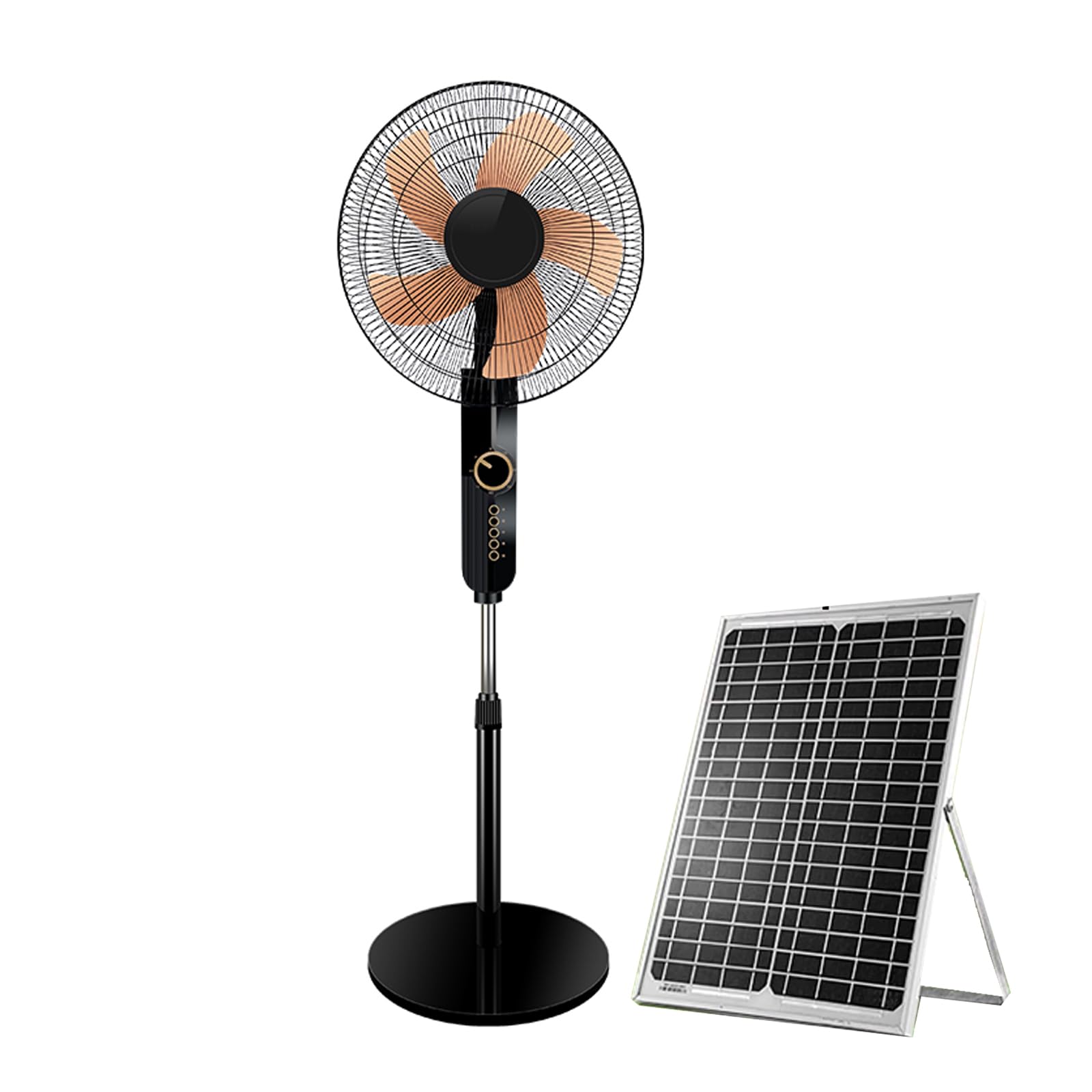Ventilateur solaire sur pied 4 vitesses pour maison et bureau avec panneau
