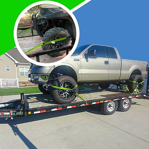 Miniatura 6 de Correas de amarre de automóvil para remolques, paquete de 4 unidades de 2 x 96 pulgadas con correa para neumáticos, carga de trabajo segura de 3,300