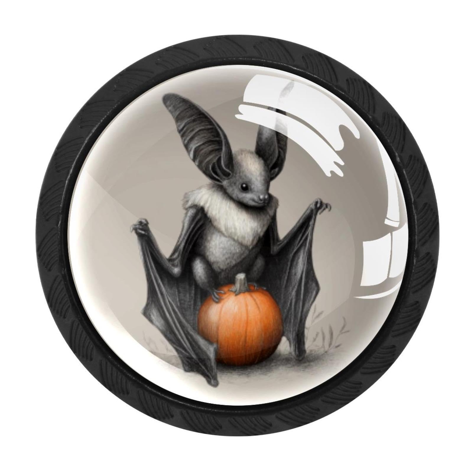 CHENZZZZ Halloween Bat (3) Colorful Drawer Pulls 4 Pcs Handle Glass Door Cabinet Knobs Home Office Kitchen Wardrobe Cupboard Hardware for Dresser Drawers