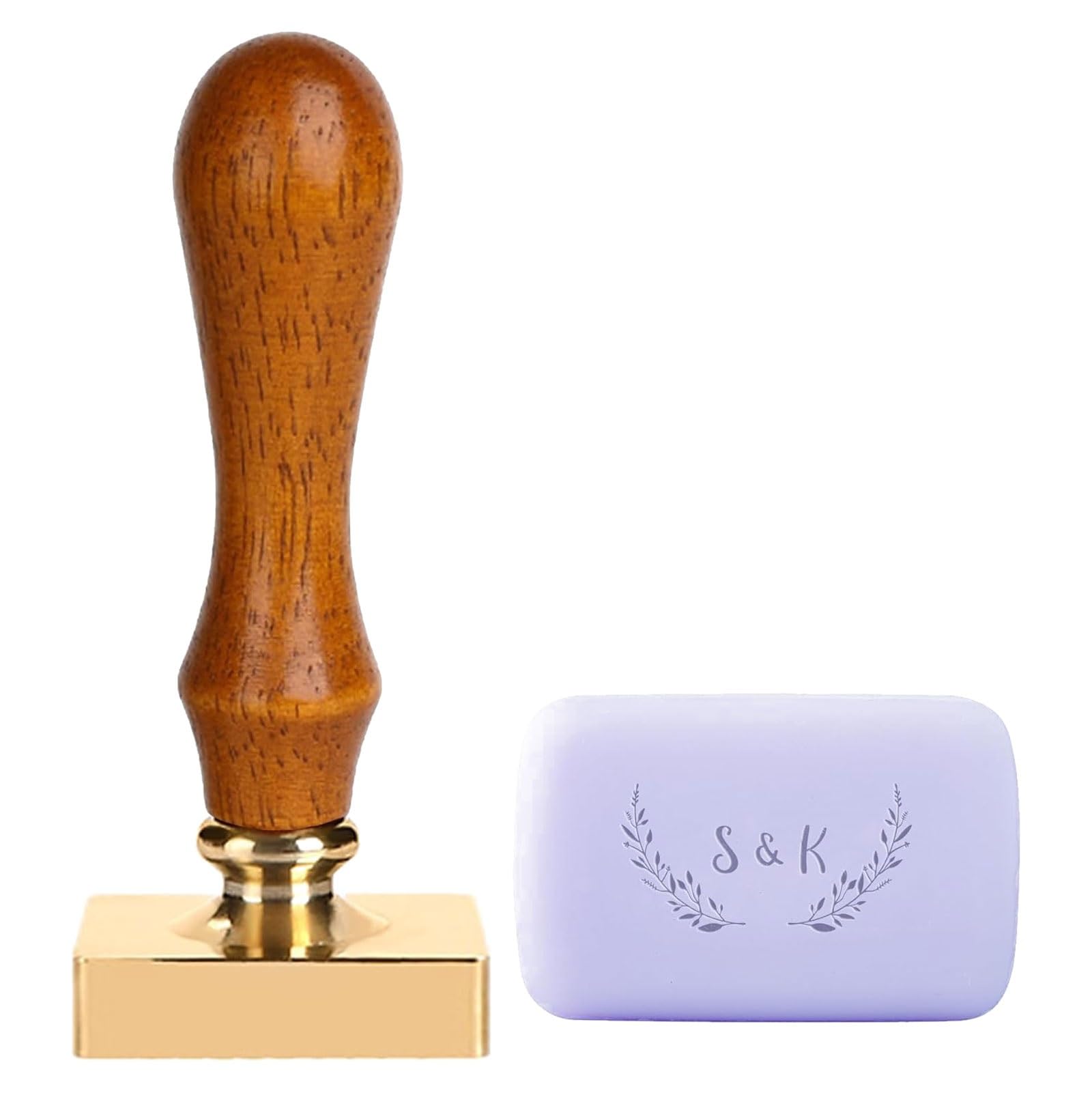 Niestandardowa pieczęć do produkcji mydła, spersonalizowana mosiężna pieczęć z drewnianym uchwytem, nadruk z logo mydła DIY do ceramiki, podpis woskowy (orzech 3,5 cm)